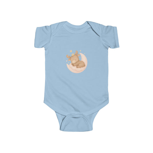 Cute Sleeping Moose Baby Bodysuit — Infant Onesie with Woodland Nursery Design