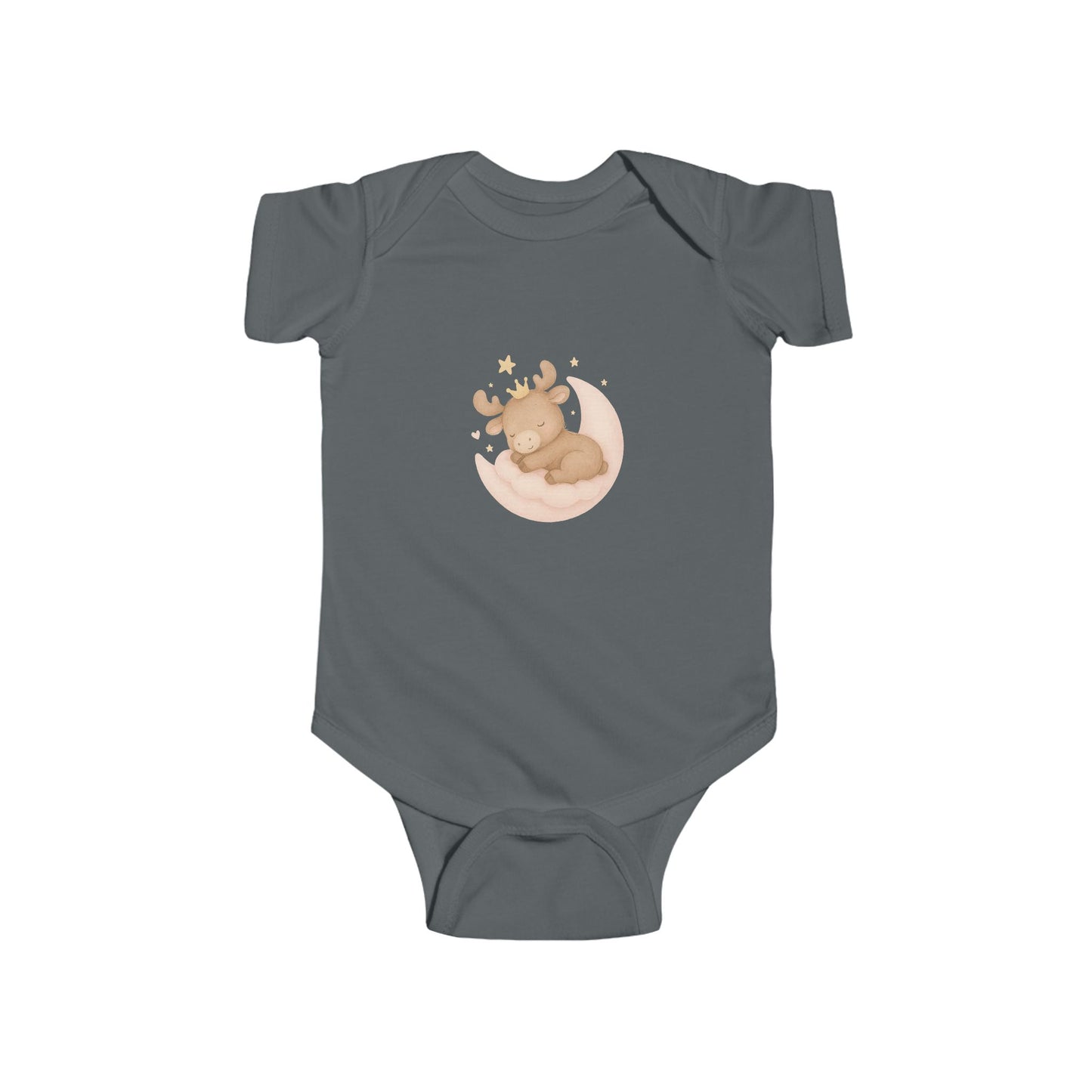 Cute Sleeping Moose Baby Bodysuit — Infant Onesie with Woodland Nursery Design