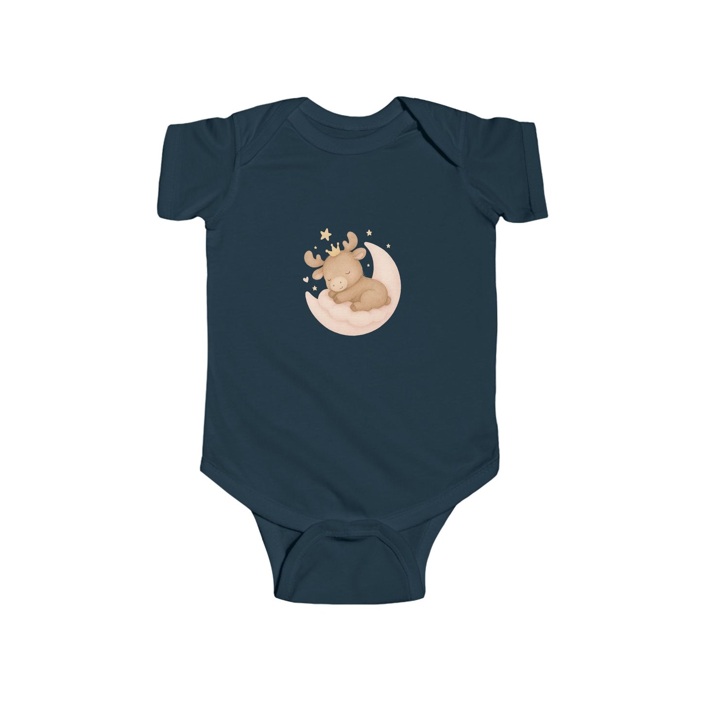 Cute Sleeping Moose Baby Bodysuit — Infant Onesie with Woodland Nursery Design