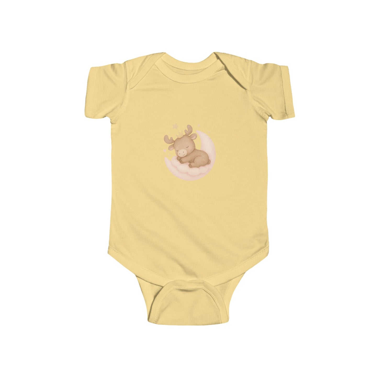 Cute Sleeping Moose Baby Bodysuit — Infant Onesie with Woodland Nursery Design