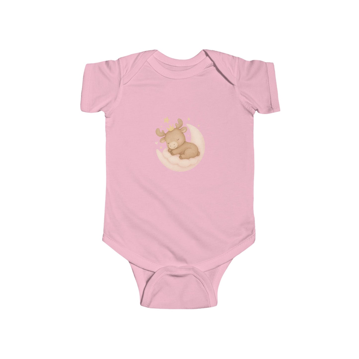 Cute Sleeping Moose Baby Bodysuit — Infant Onesie with Woodland Nursery Design