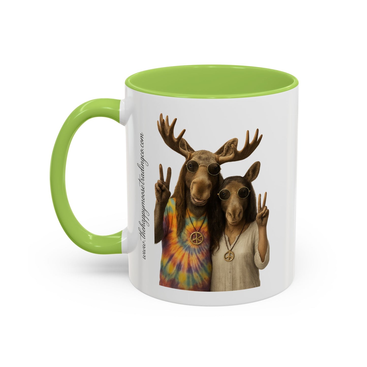 Peaceful Moose Couple Accent Coffee Mug — Hippie Tie-Dye Moose Peace Sign 11/15oz