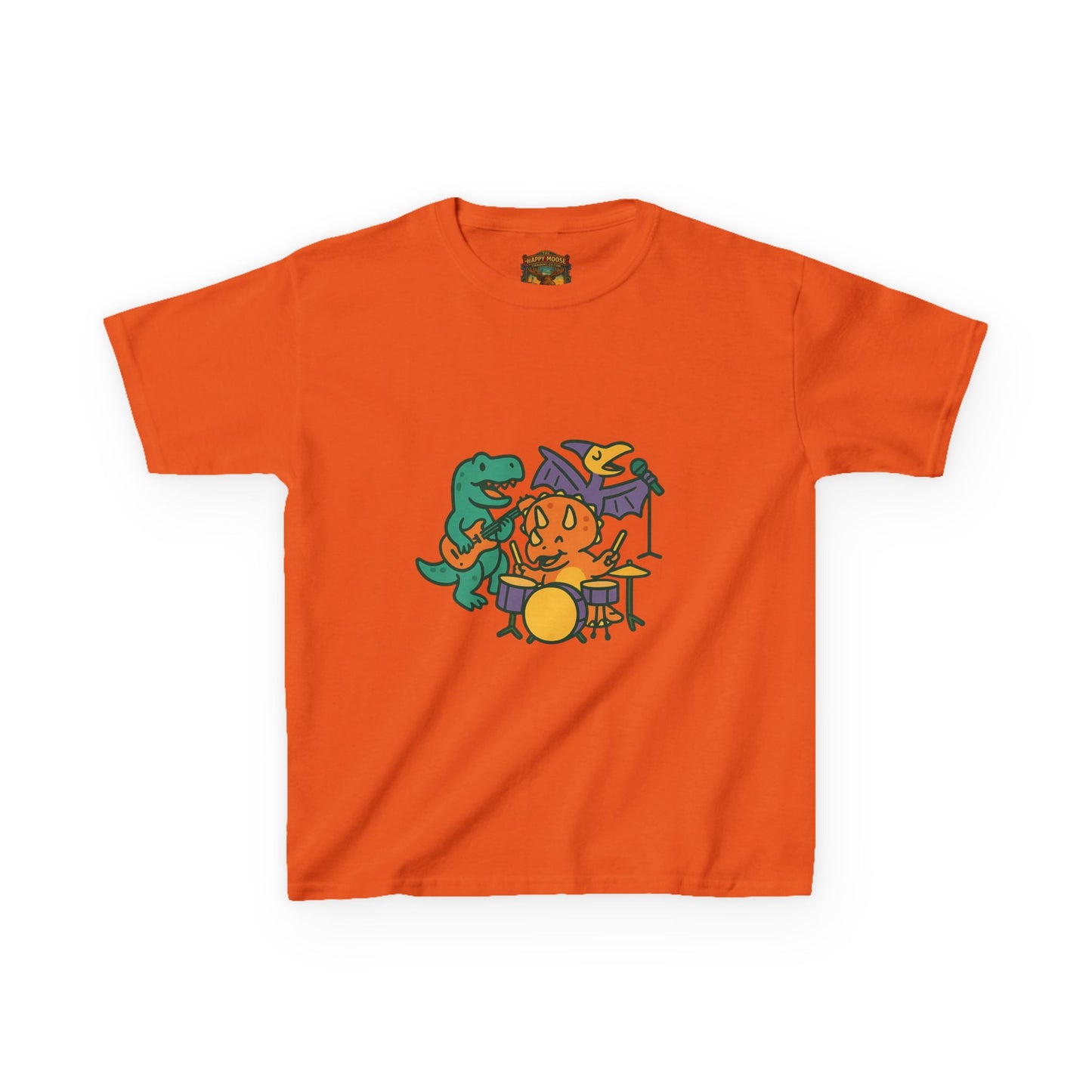 Kids Dino Band T‑Shirt — Cute Cartoon Dinosaur Drummer Tee for Boys & Girls