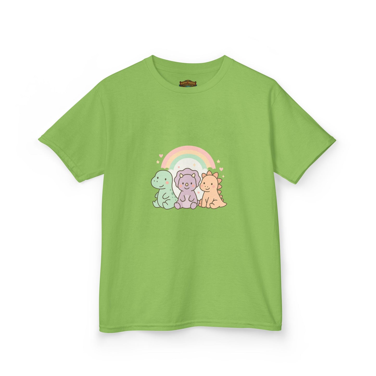 Kids T-Shirt — Cute Pastel Dino Trio with Rainbow
