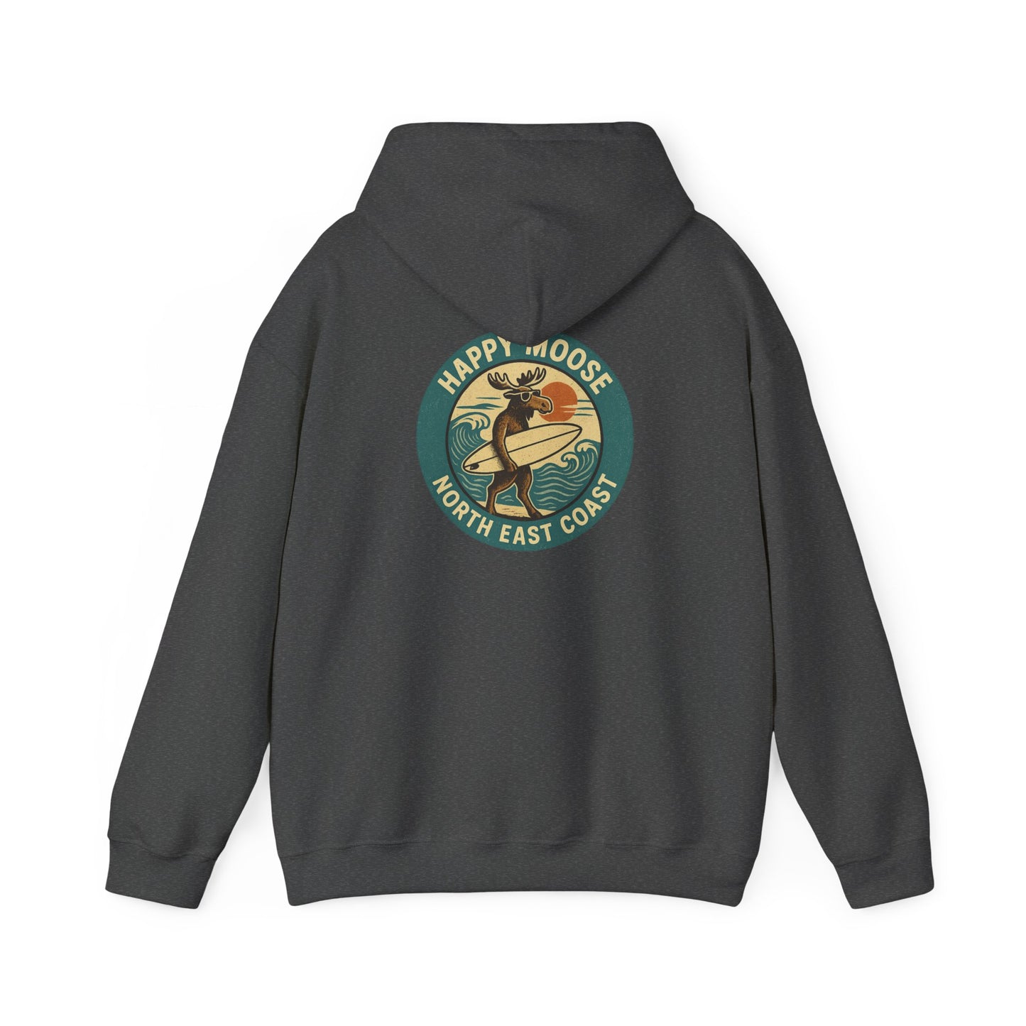 Moose Surf Hoodie – "Happy Moose North East Coast" Retro Surf Graphic