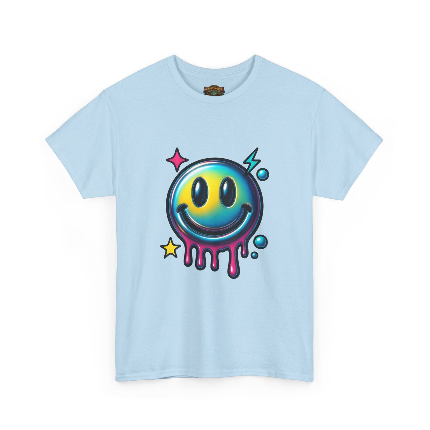 Smiley Drip Graphic Tee — Neon Melting Smiley Face T-Shirt
