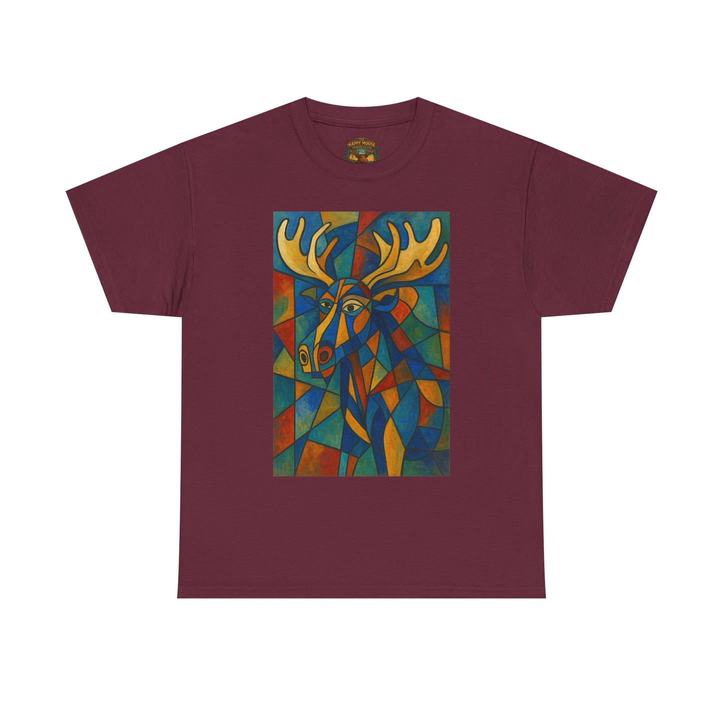 Picasso Moose T‑Shirt — Colorful Geometric Woodland Art Tee