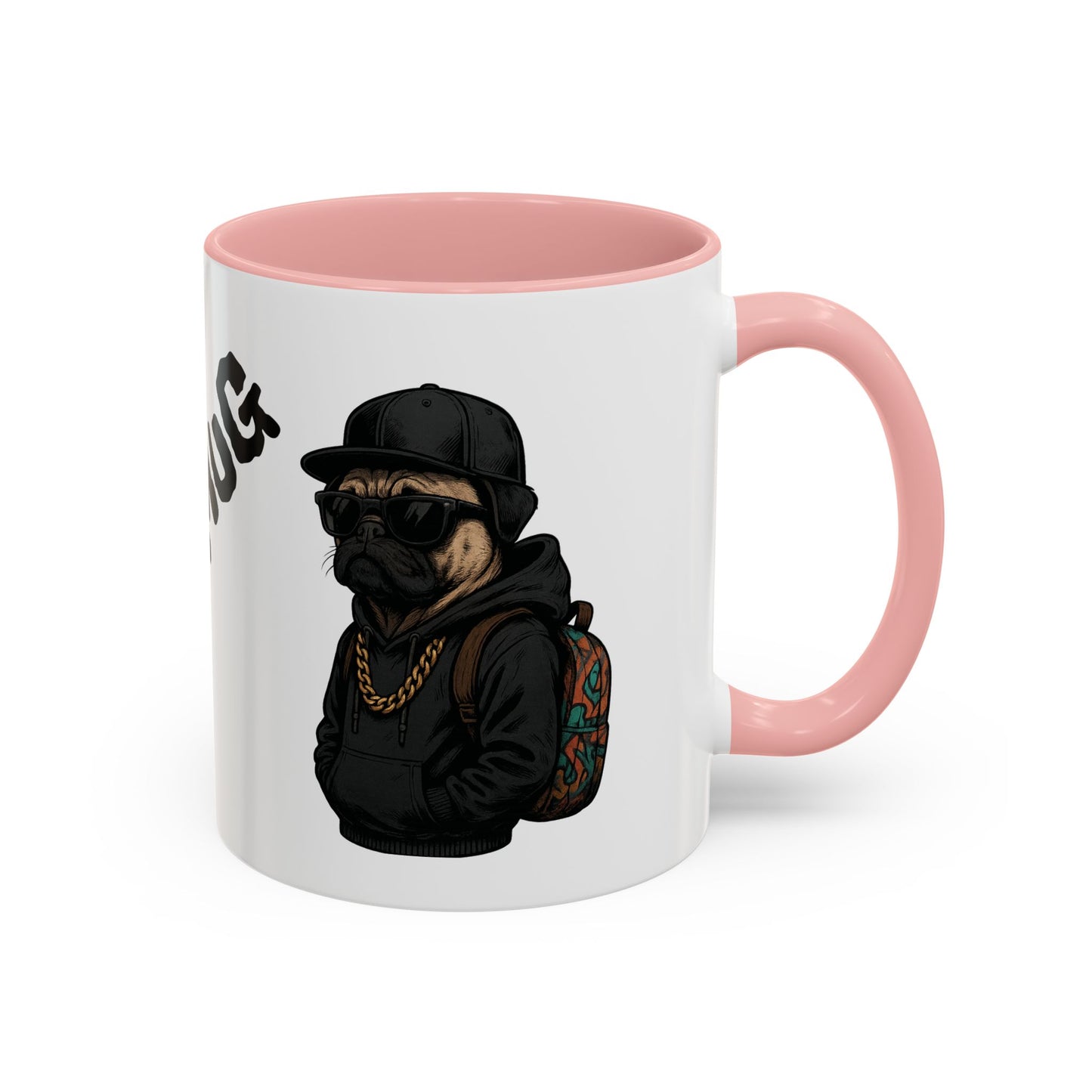 Pug Mug — Red Accent Coffee Mug with Hipster Pug Illustration (11/15oz)