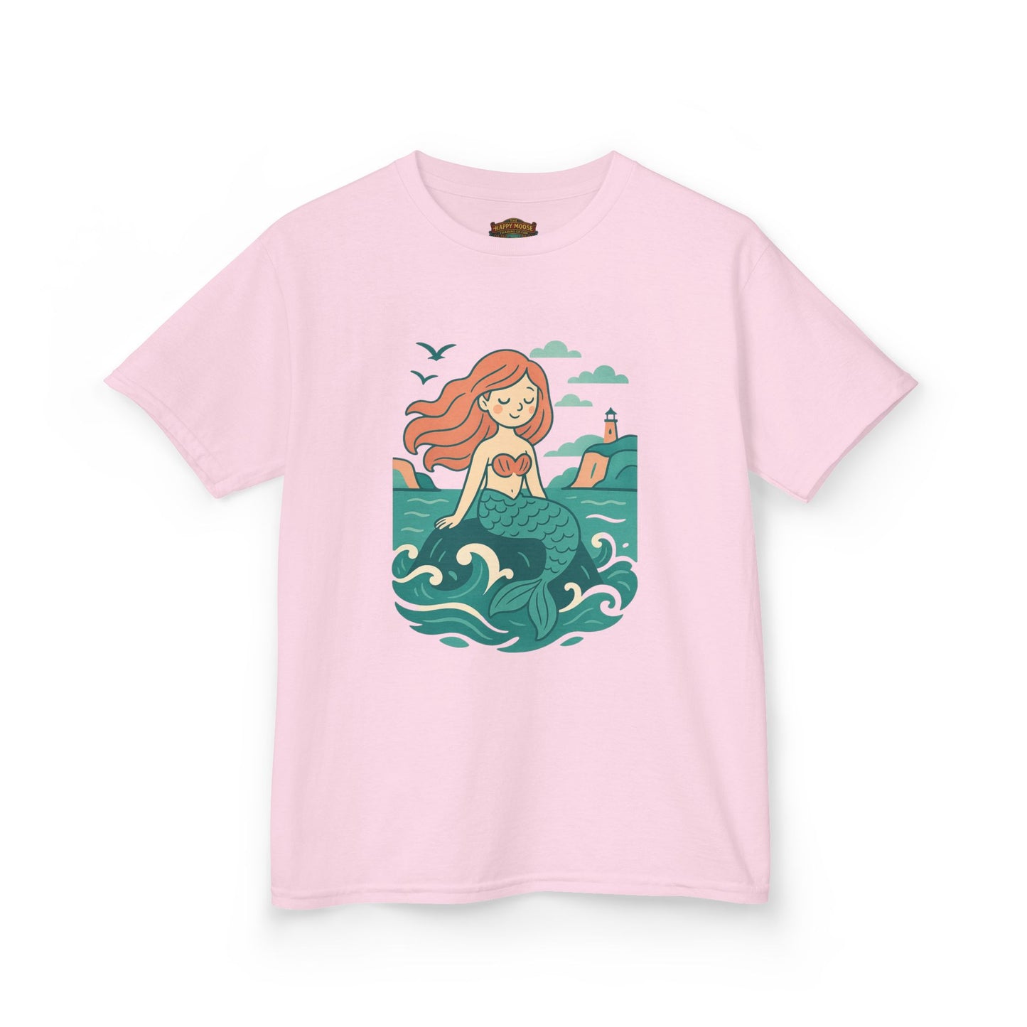 Kids Mermaid Graphic Tee — Cute Redhead Mermaid Ocean Illustration