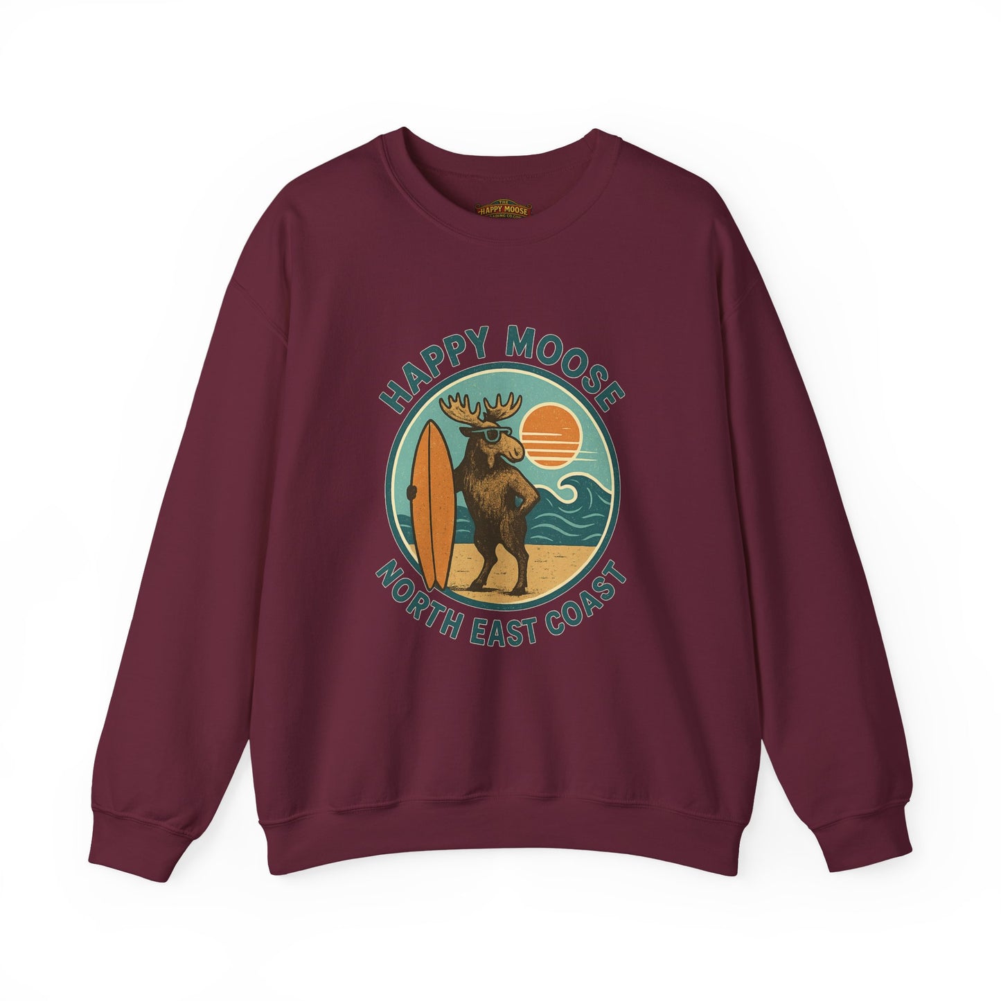 Happy Moose North East Coast Crewneck Sweatshirt — Vintage Surf Moose Graphic