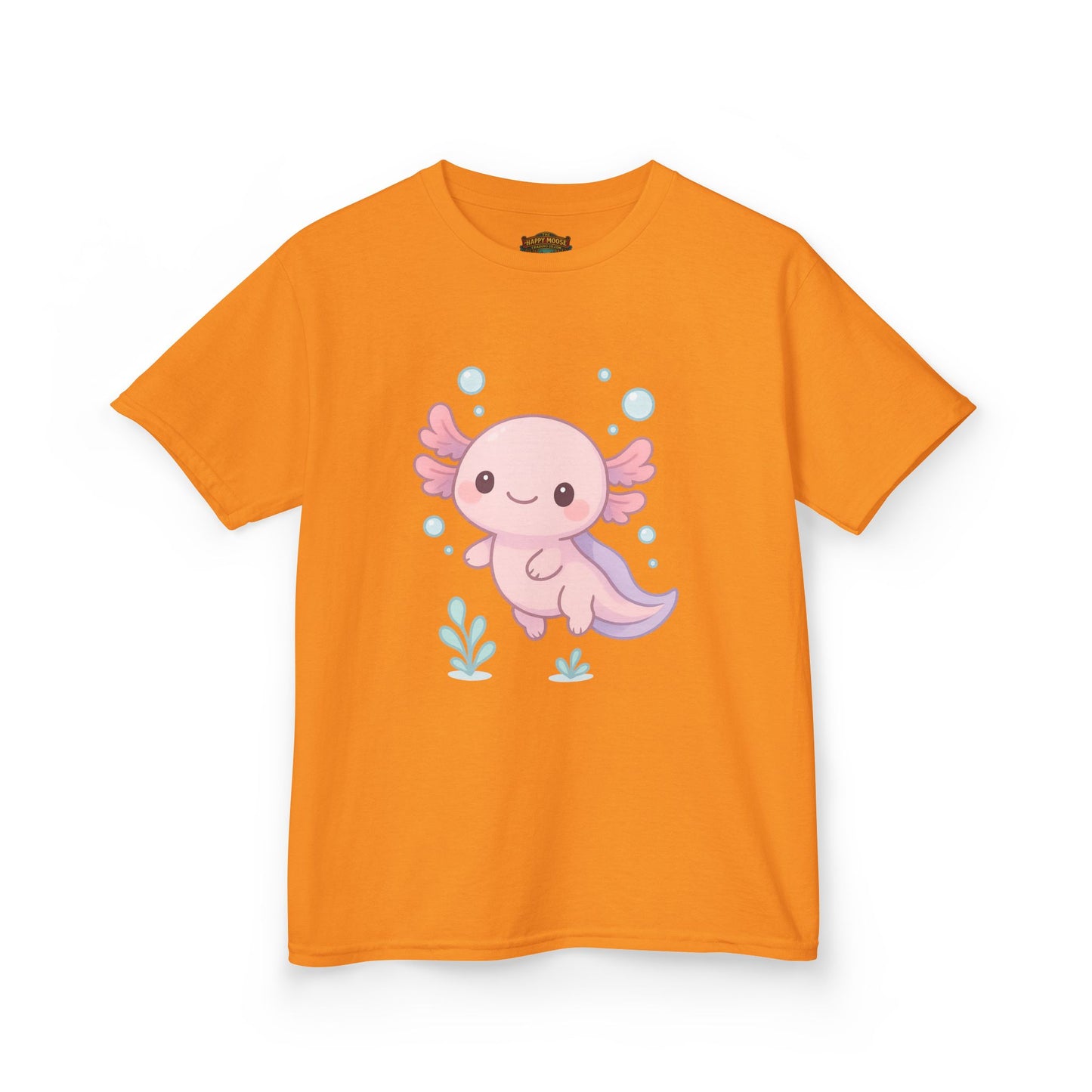 Kids Axolotl T‑Shirt — Cute Pink Axolotl Cartoon Tee for Kids