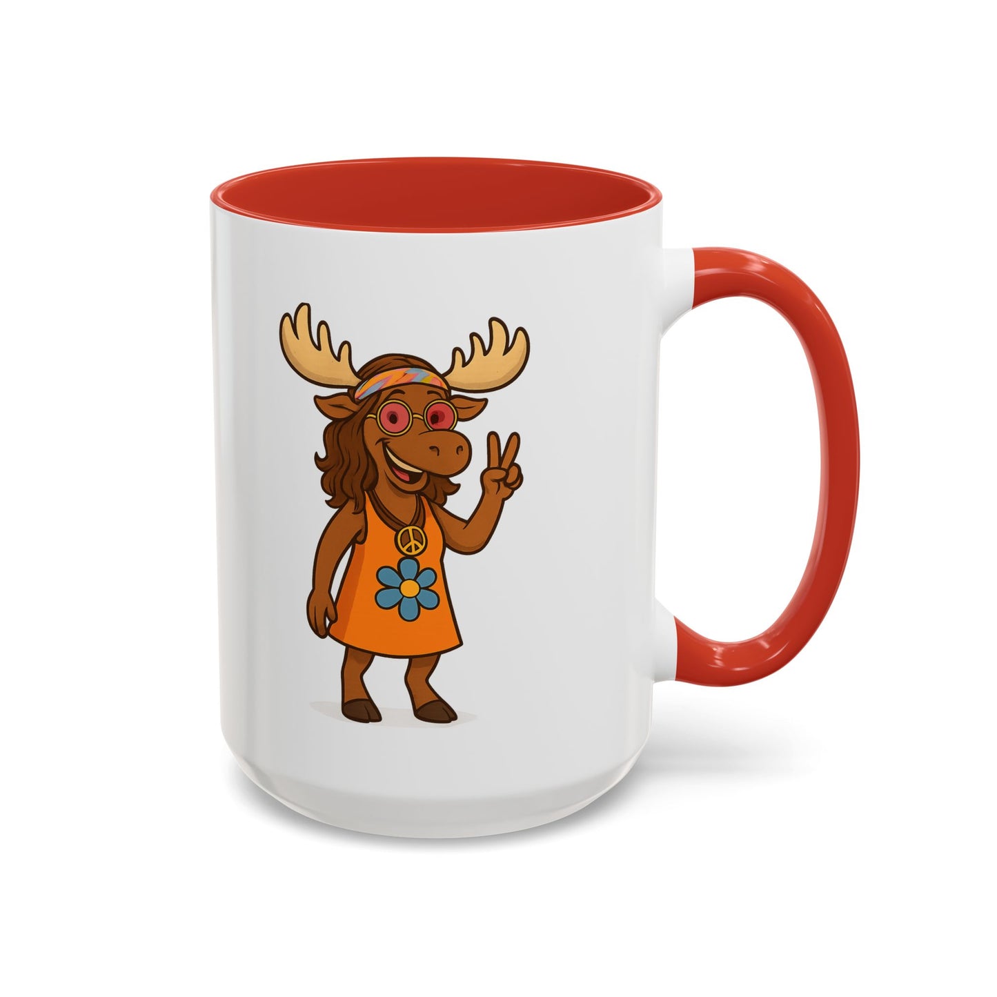 Hippie Moose Coffee Mug — Peace Sign Retro Moose Accent Mug (11/15oz)