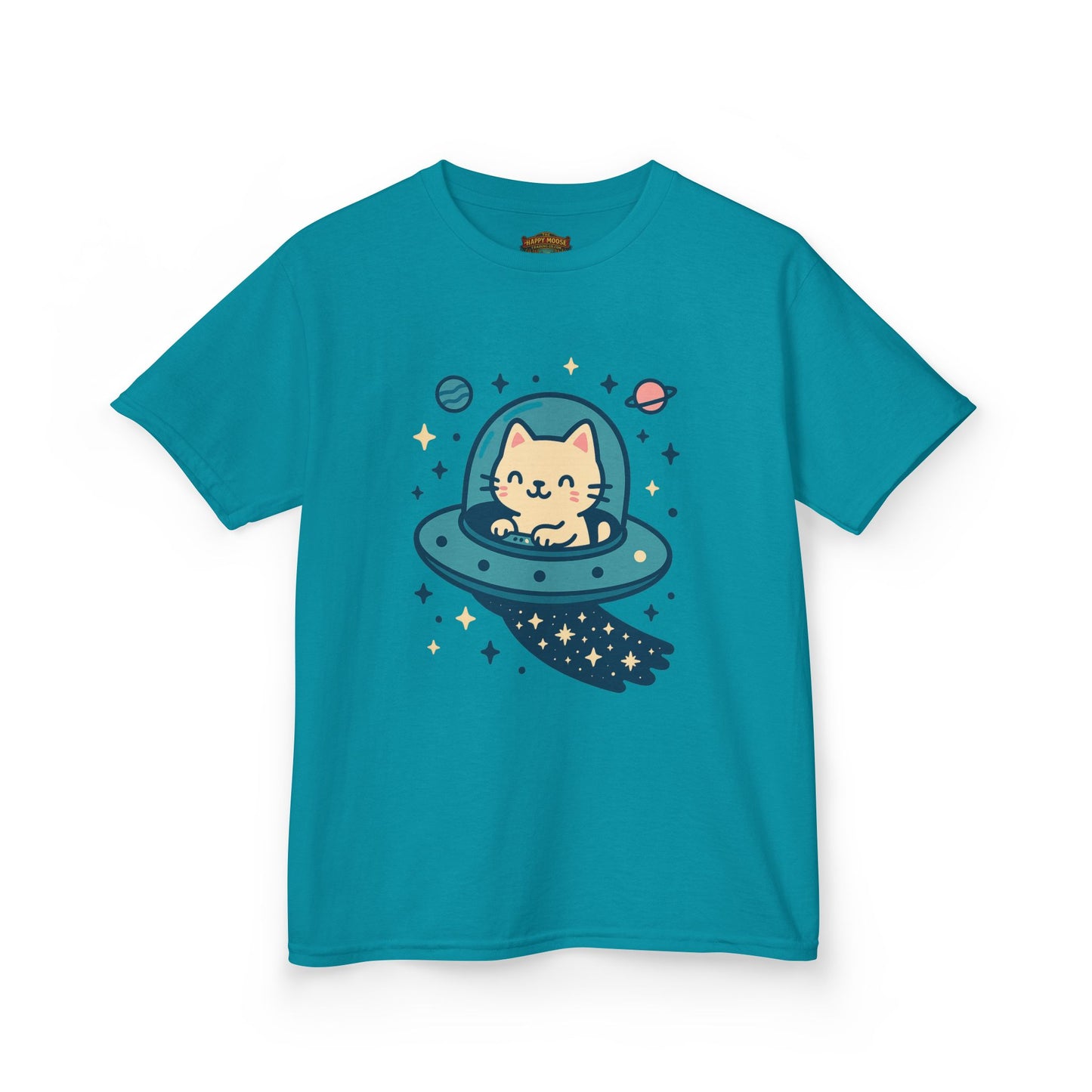 Kids Tee — Cute Cat in UFO Spacecraft Graphic
