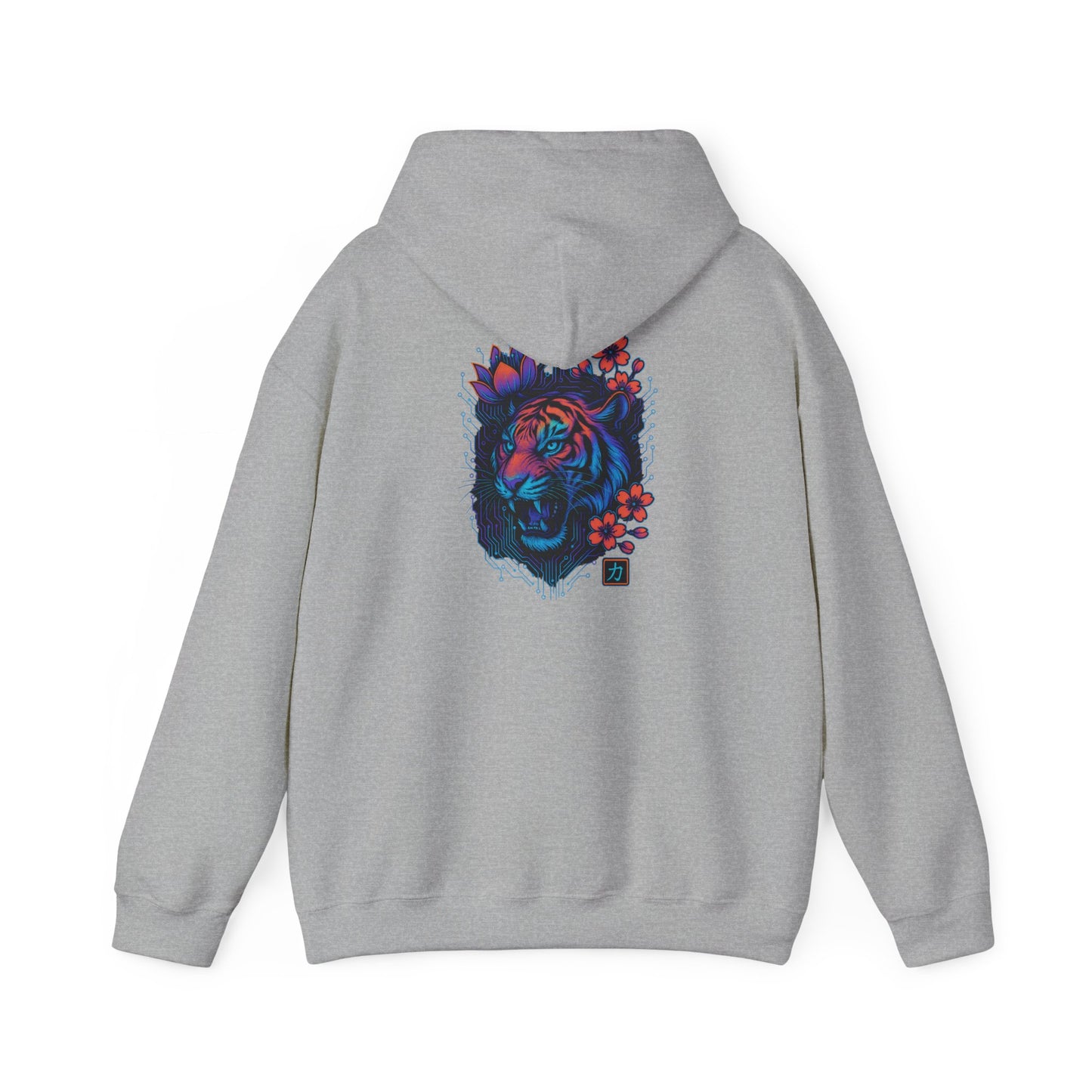 Neon Floral Tiger Hoodie — Artistic Bold Tiger Portrait Sweatshirt