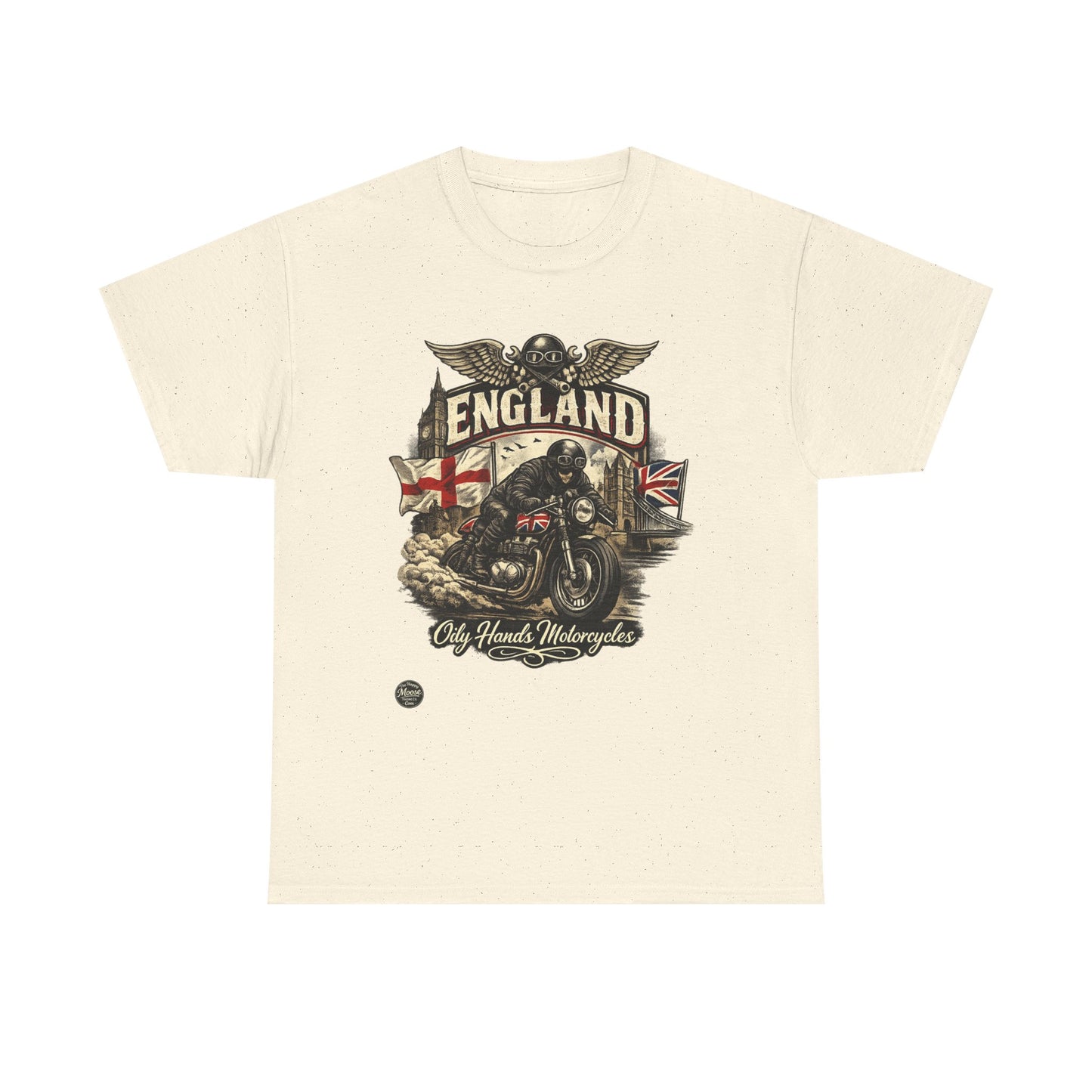 Oily Hands England Motorcycle Tee — Old Hands Biker Vintage Flag Graphic T-Shirt #009 E