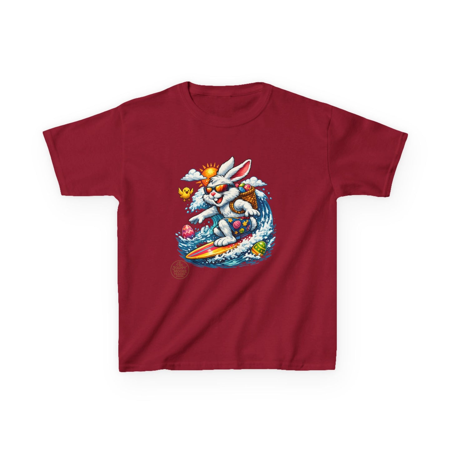 Kids Surfing Easter Bunny T-Shirt — Cute Surfboard Bunny Graphic Tee