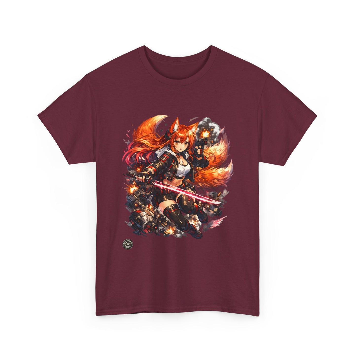 Fox Warrior Anime T-Shirt — Samurai Kitsune Graphic Tee #E004