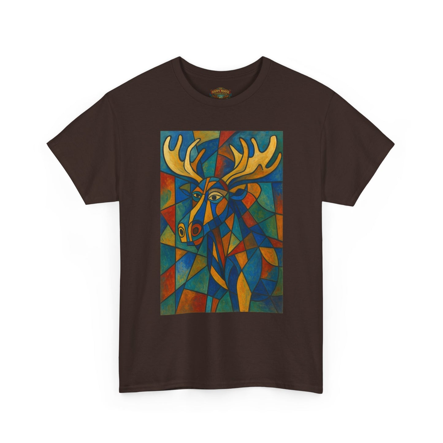 Picasso Moose T‑Shirt — Colorful Geometric Woodland Art Tee