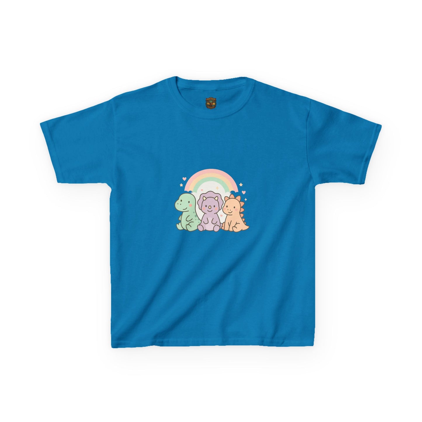 Kids T-Shirt — Cute Pastel Dino Trio with Rainbow