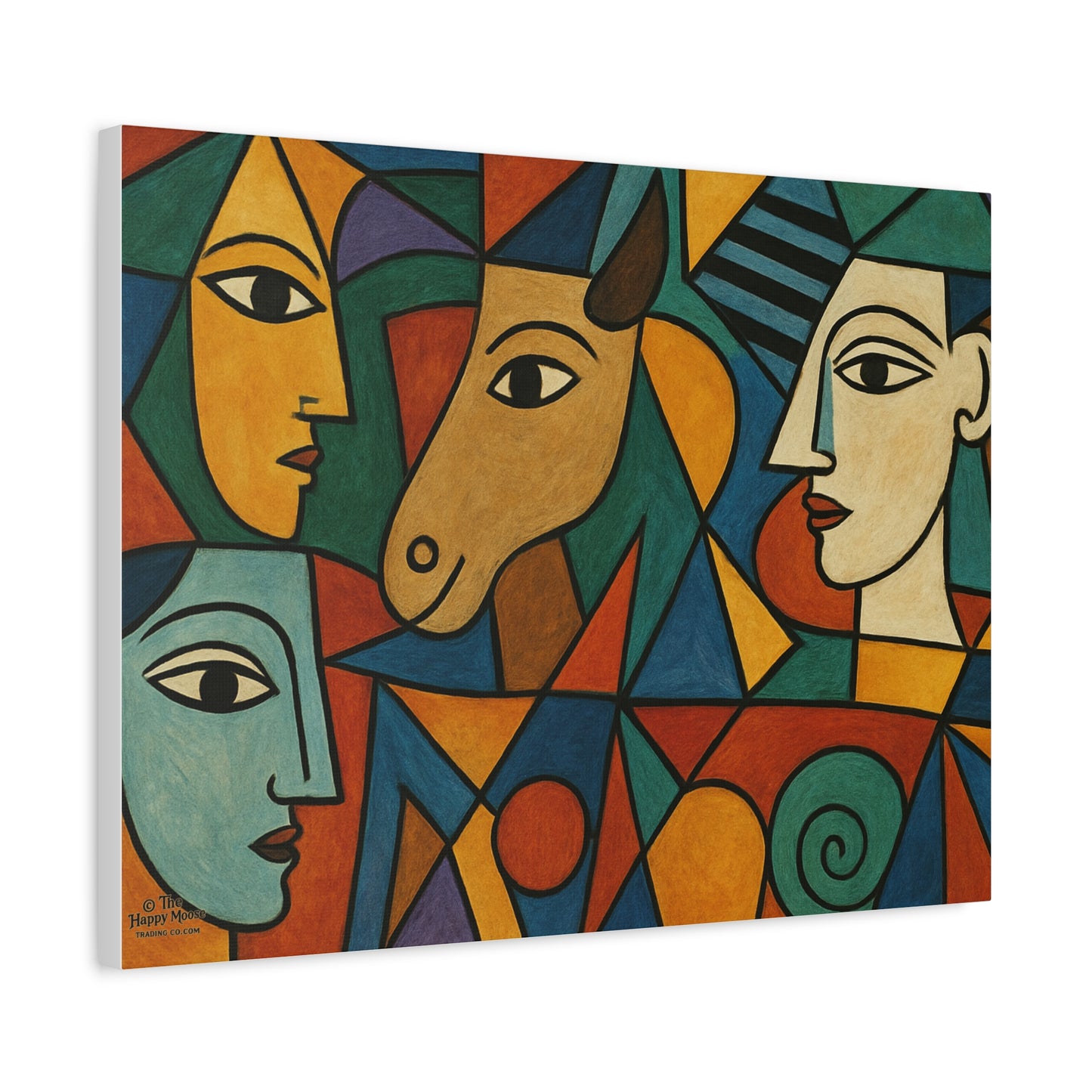 Abstract Cubist Faces Canvas Print — Colorful Stretched Wall Art