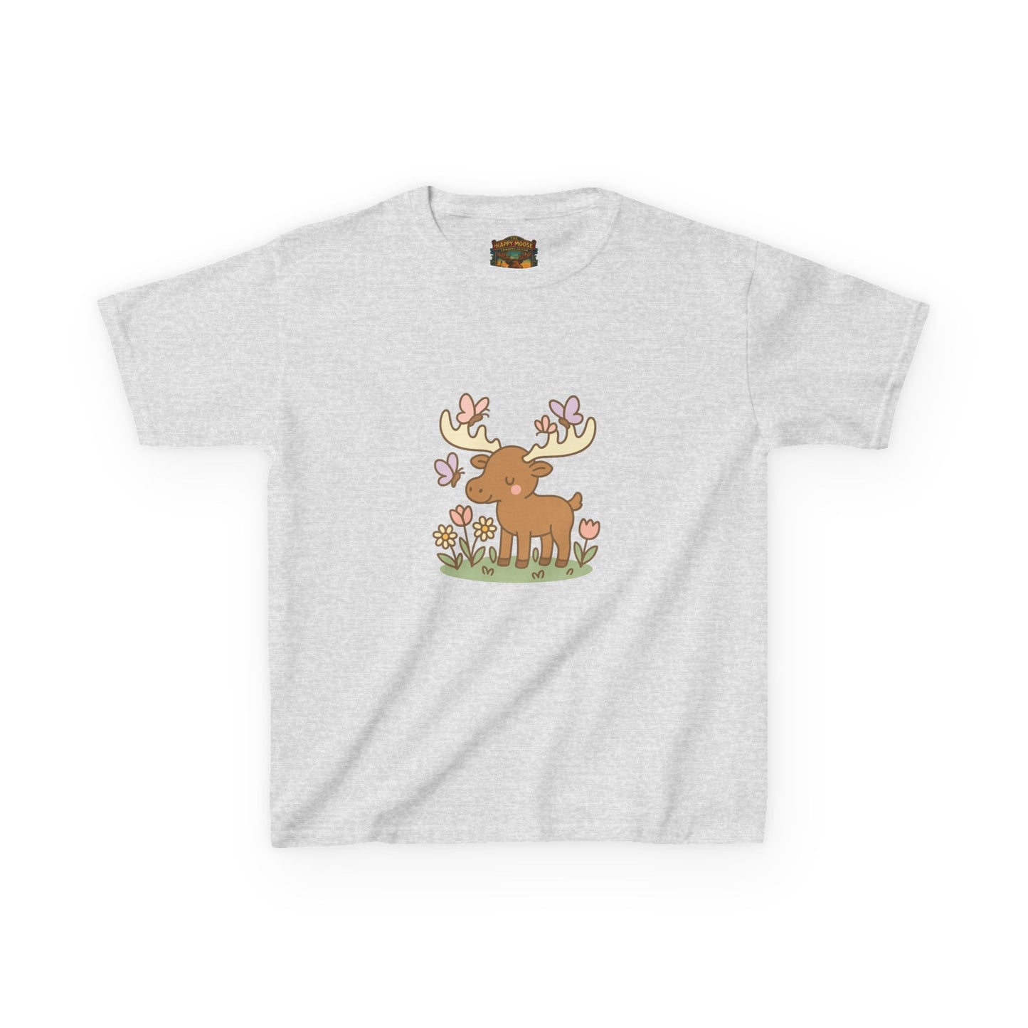 Kids T-Shirt — Cute Woodland Moose with Butterflies Kids Tee