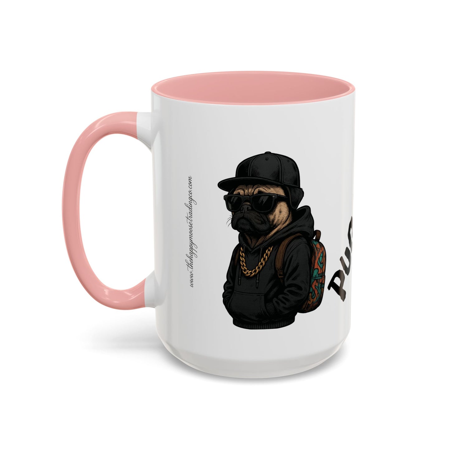 Pug Mug — Red Accent Coffee Mug with Hipster Pug Illustration (11/15oz)