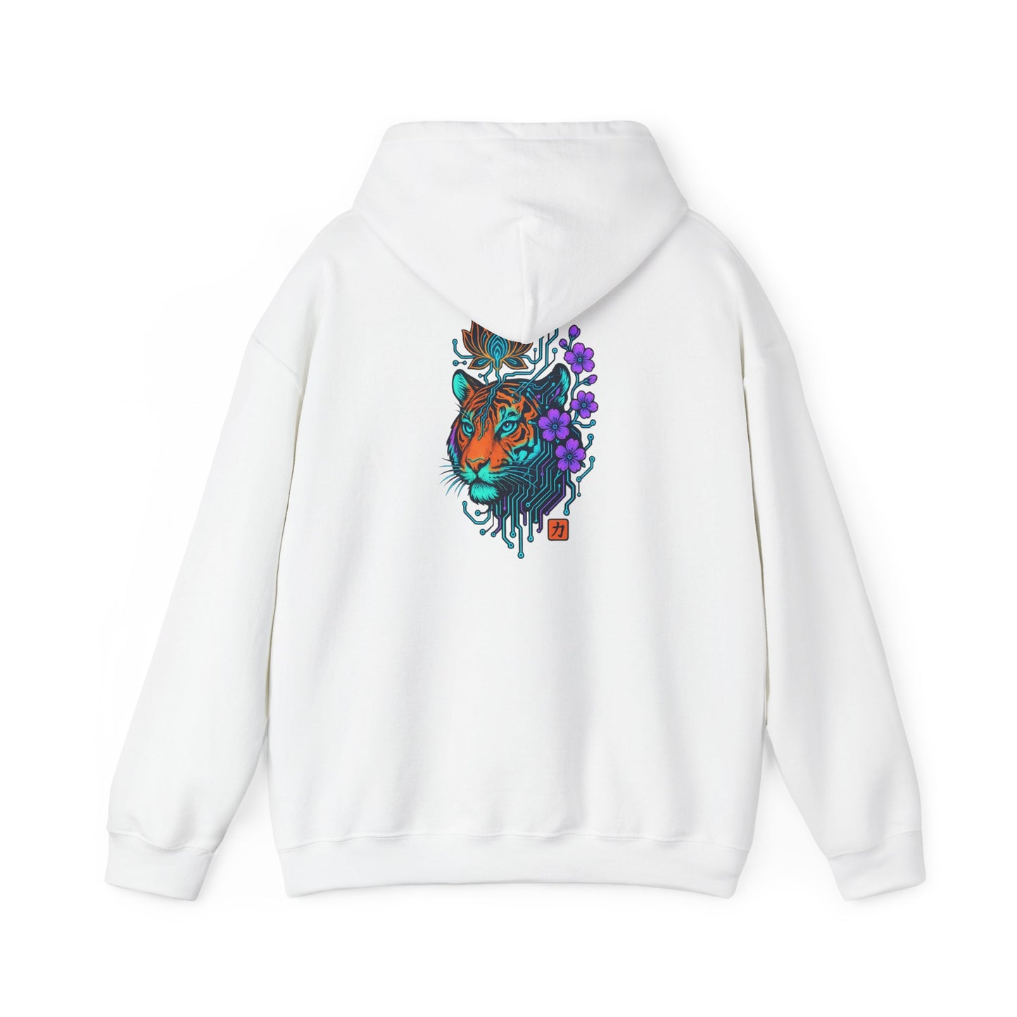 Tiger Floral Hoodie — Vibrant Tiger Head with Purple Blooms Graphic