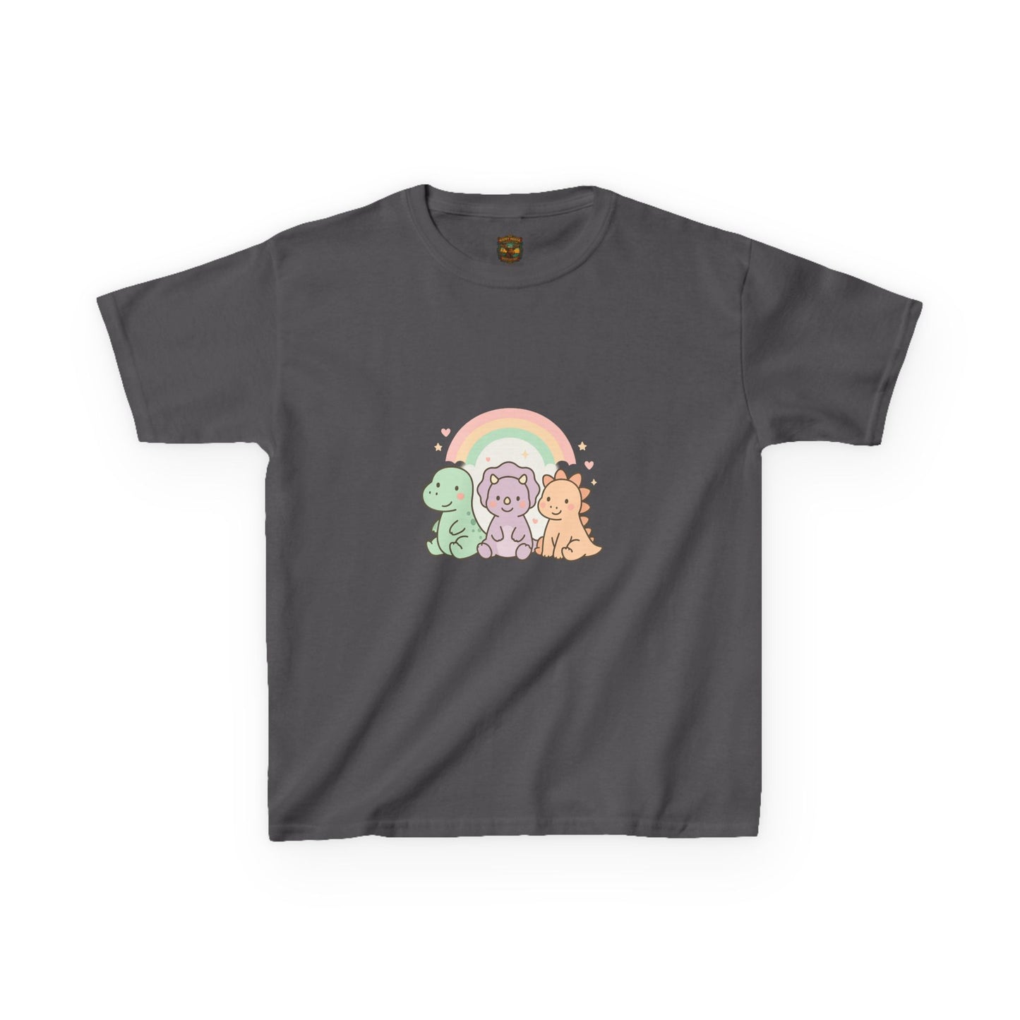Kids T-Shirt — Cute Pastel Dino Trio with Rainbow