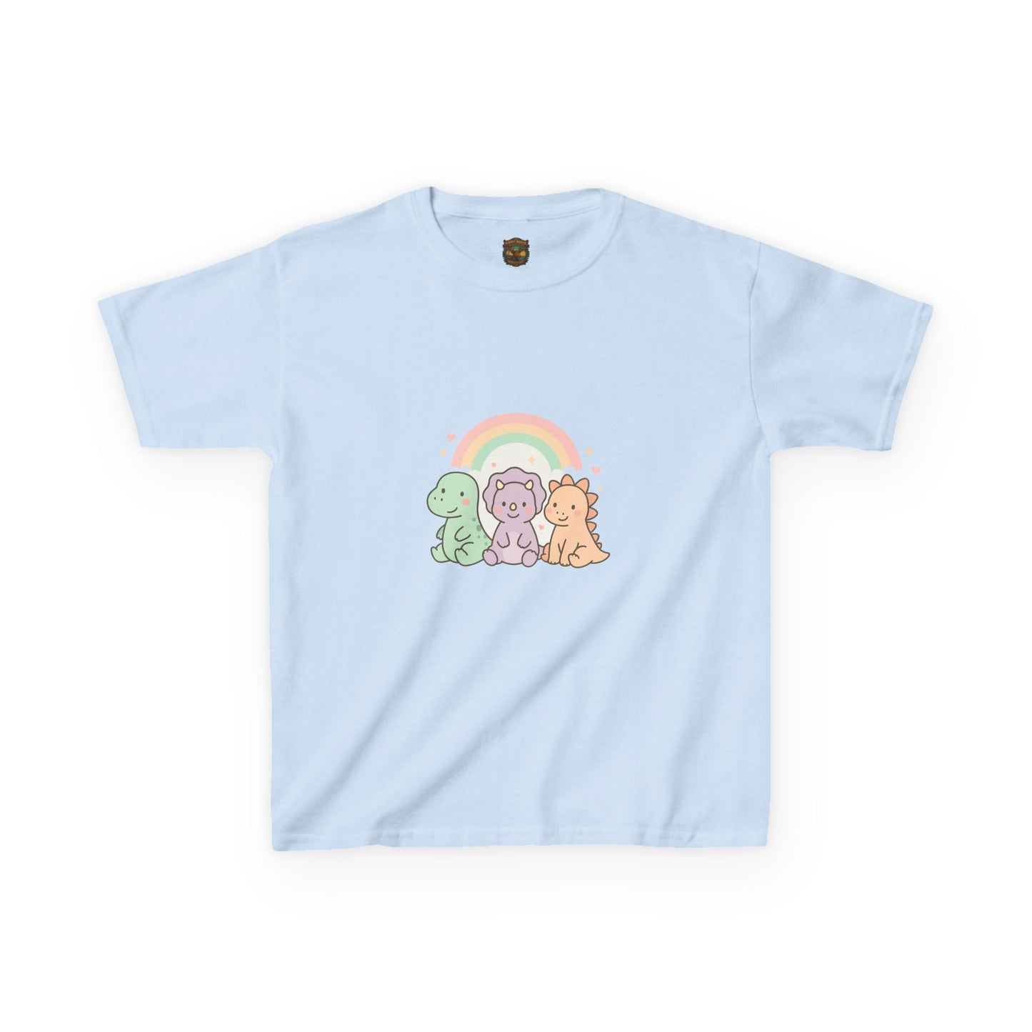 Kids T-Shirt — Cute Pastel Dino Trio with Rainbow