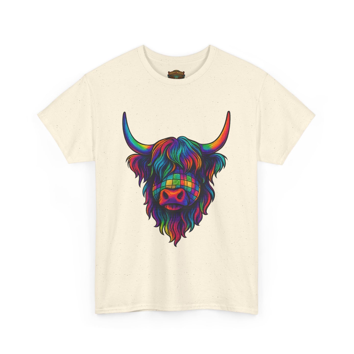 Highland Cow Graphic Tee — Colorful Psychedelic Scottish Highland Cattle T-Shirt