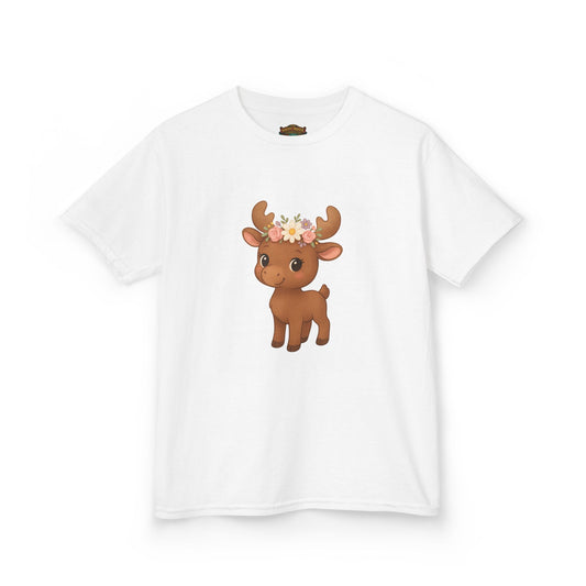 Kids Tee — Cute Floral Crown Baby Moose Graphic