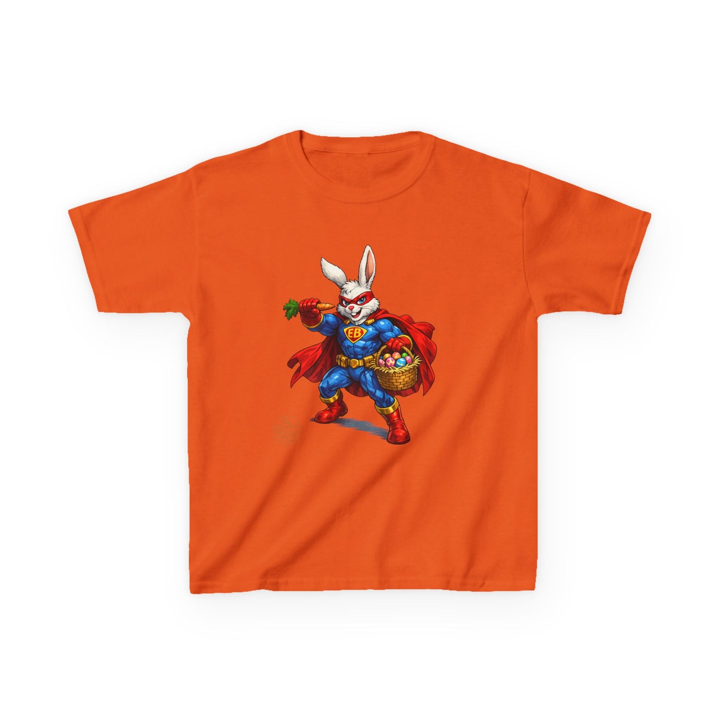 Kids Superhero Bunny T‑Shirt — Easter Basket & Carrot Costume