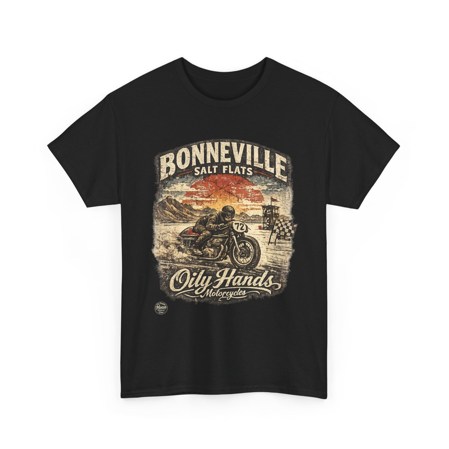 Oily Hands Bonneville Salt Flats Motorcycle Tee — Vintage Racing T-Shirt #006 E