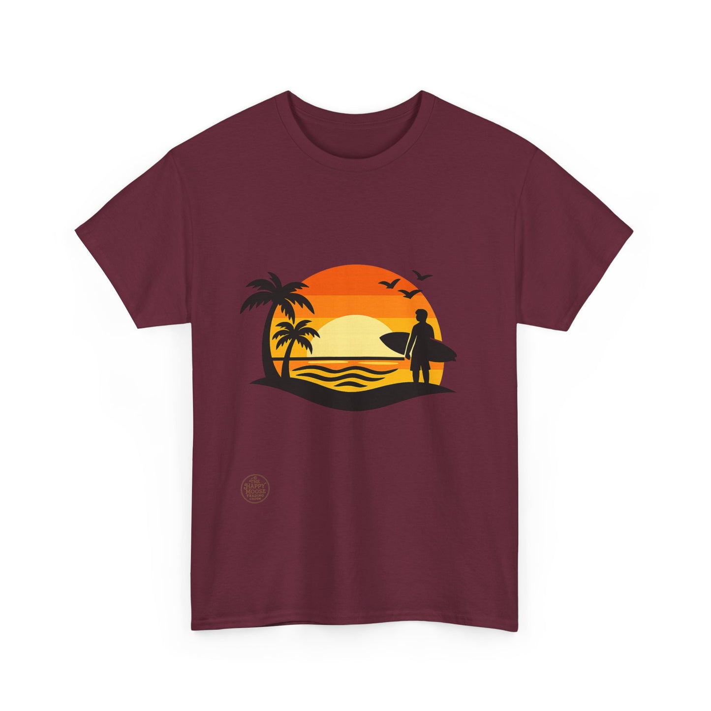 Surf Sunset T-Shirt — Retro Palm Tree Beach Tee