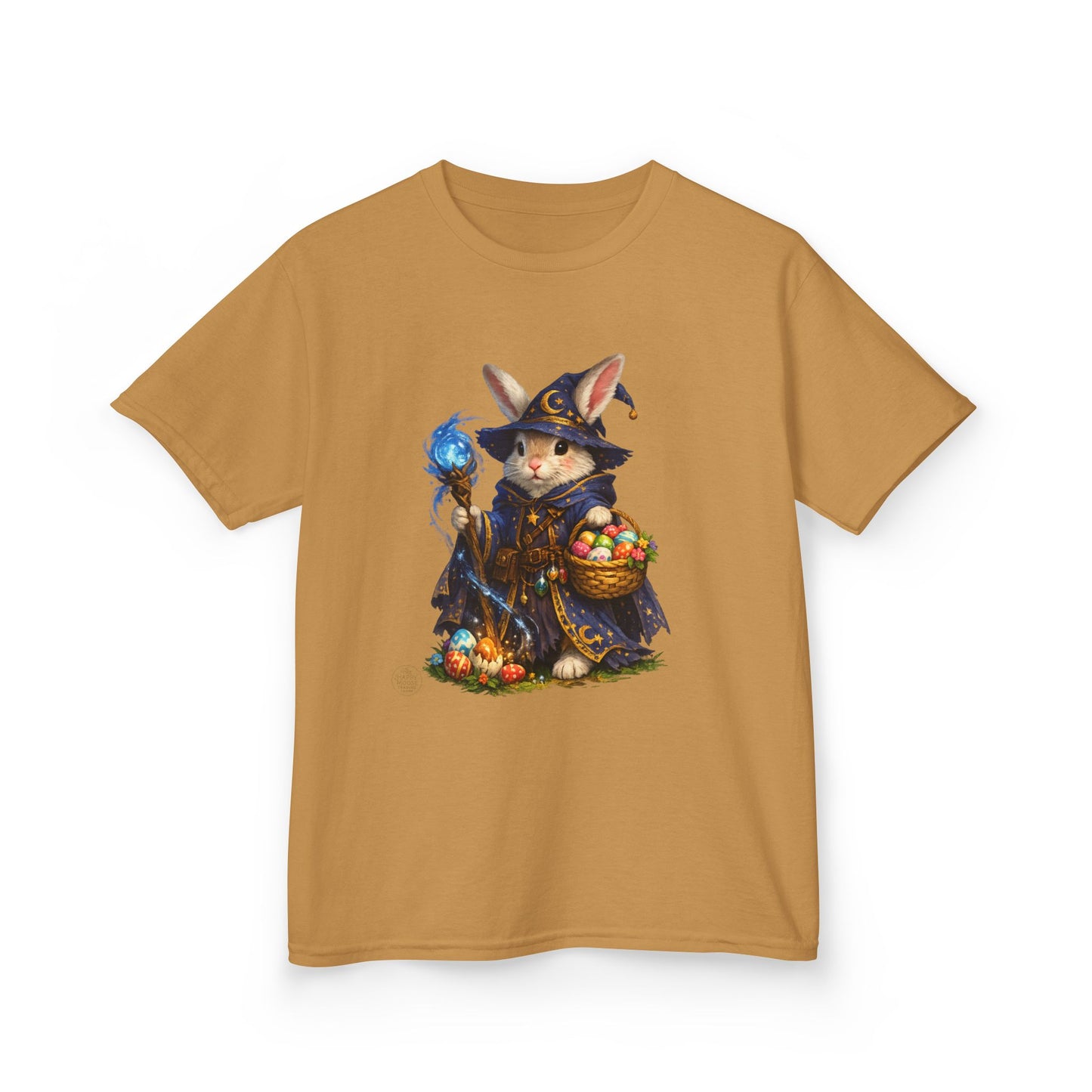 Kids Wizard Bunny T-Shirt — Cute Magic Rabbit with Staff & Basket of Treats