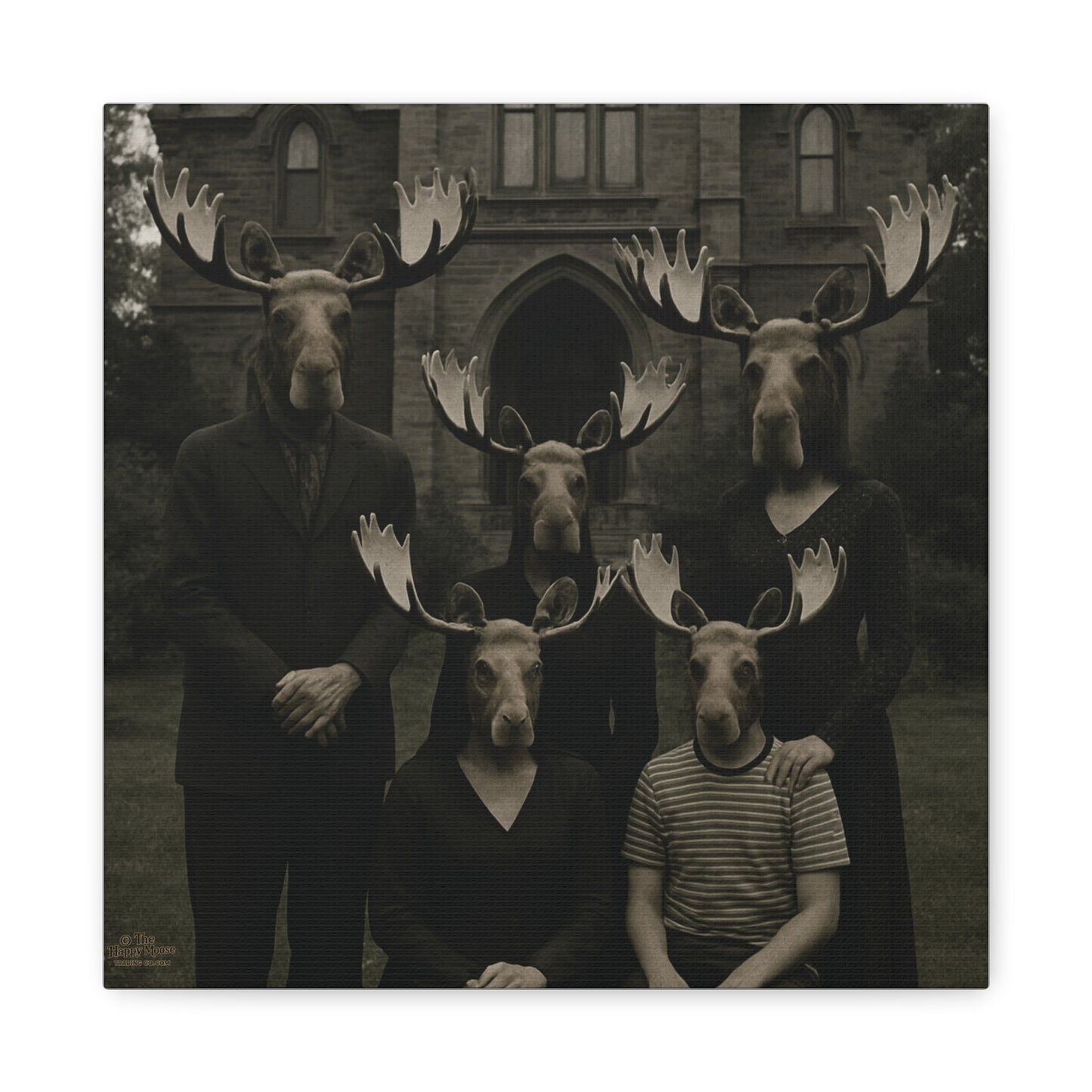Vintage Family Portrait Moose Heads Matte Canvas Wall Art