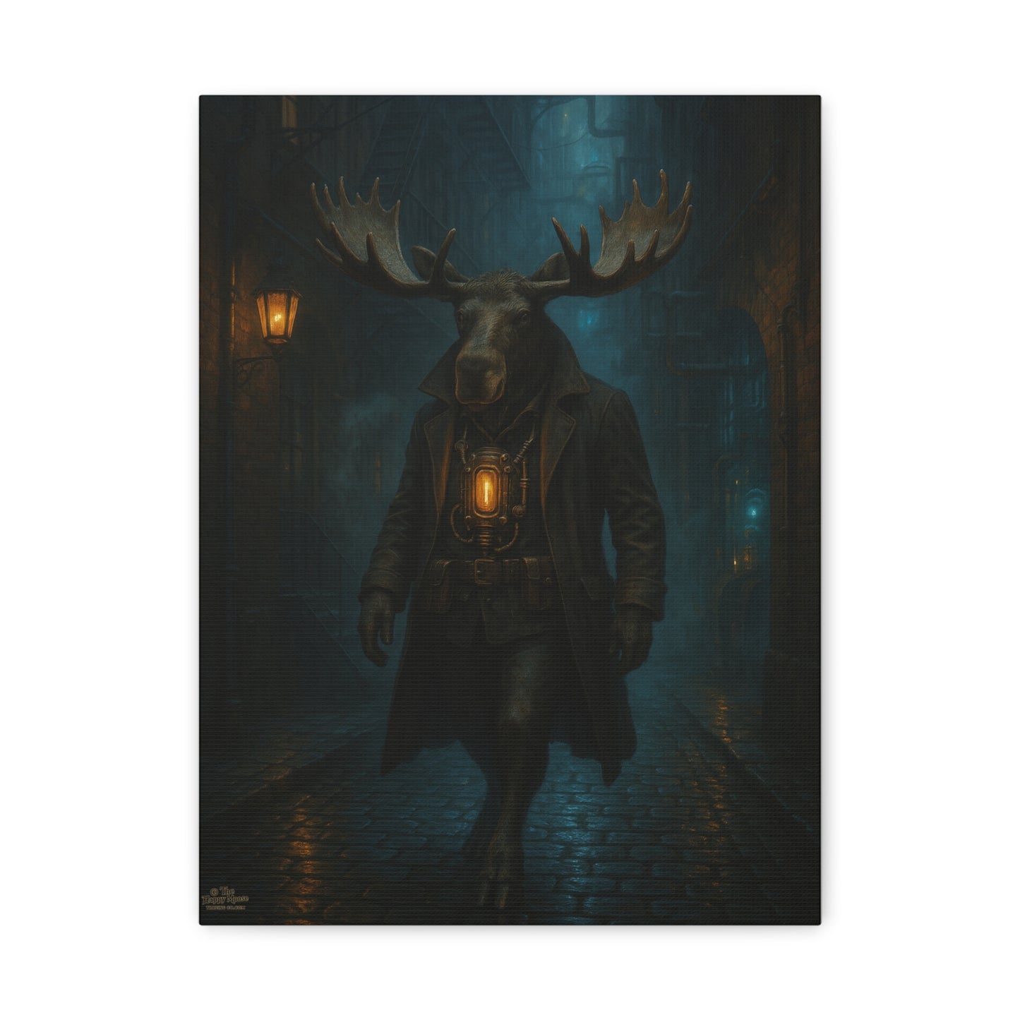 Moose Lantern Matte Canvas Print — Dark Fantasy Wall Art (Stretched)