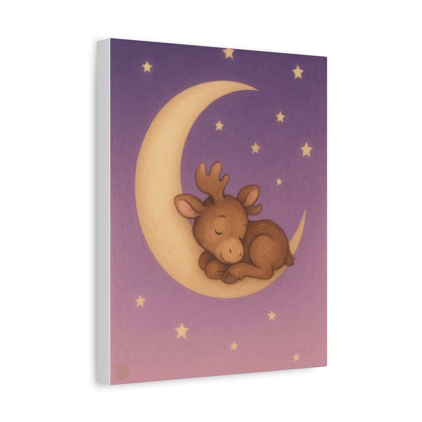 Nursery Canvas Art – Sleeping Moose on Moon Baby Room Wall Decor