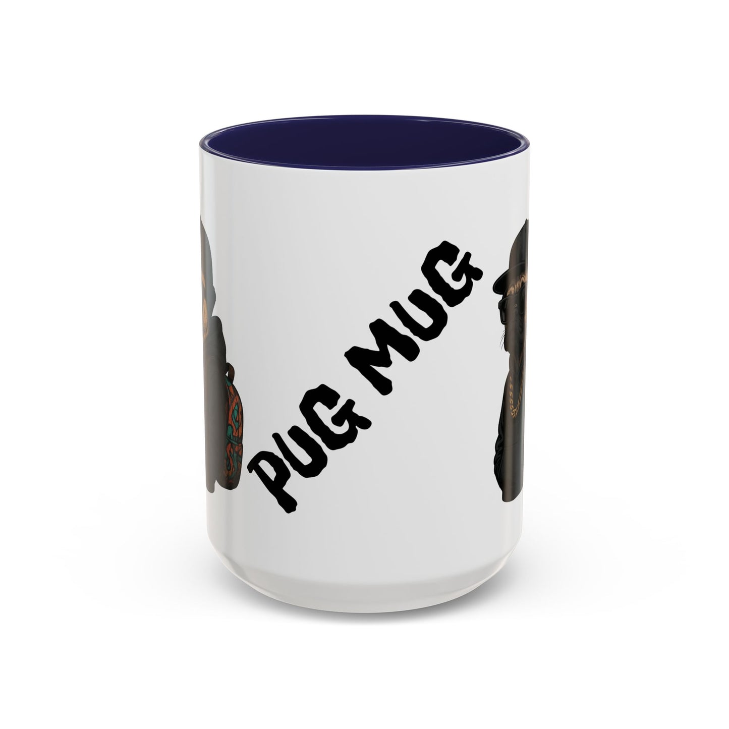 Pug Mug — Red Accent Coffee Mug with Hipster Pug Illustration (11/15oz)