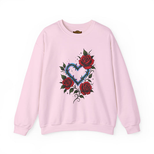 Heart & Roses Crewneck Sweatshirt — Gothic Floral Heart Design