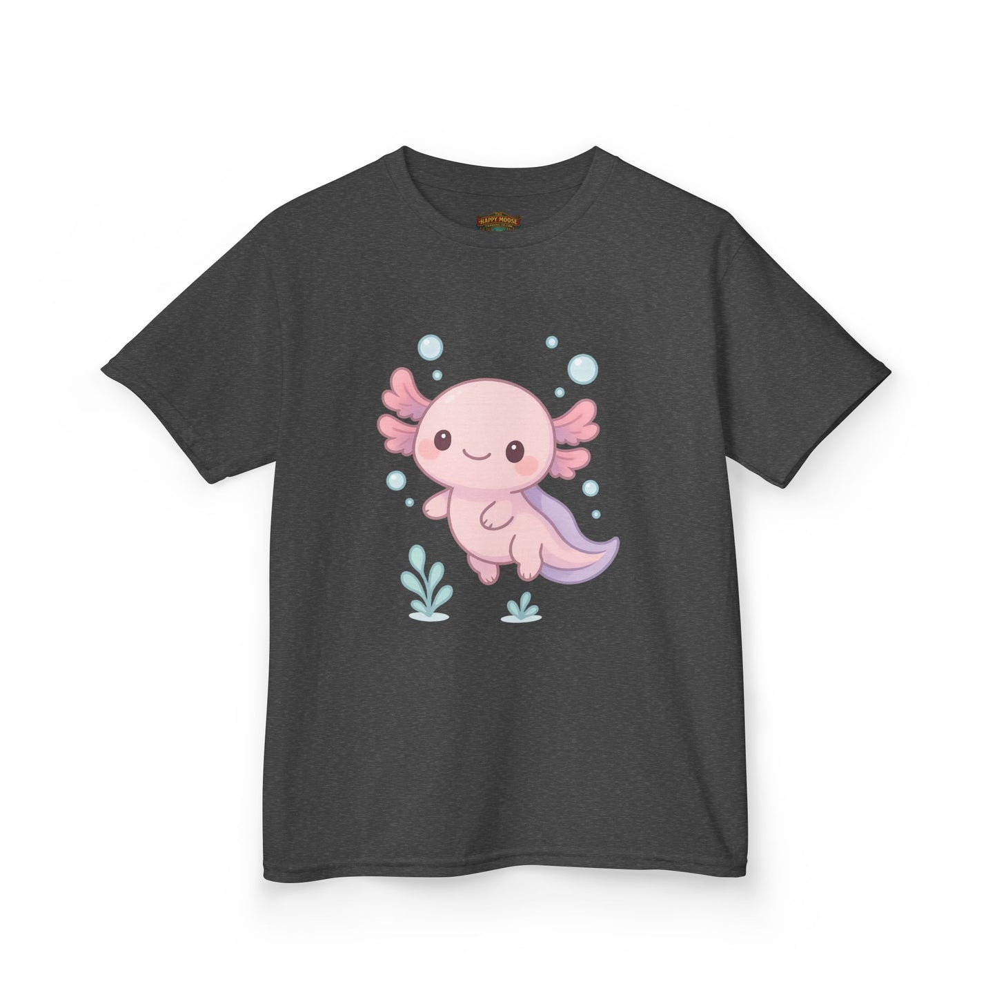 Kids Axolotl T‑Shirt — Cute Pink Axolotl Cartoon Tee for Kids