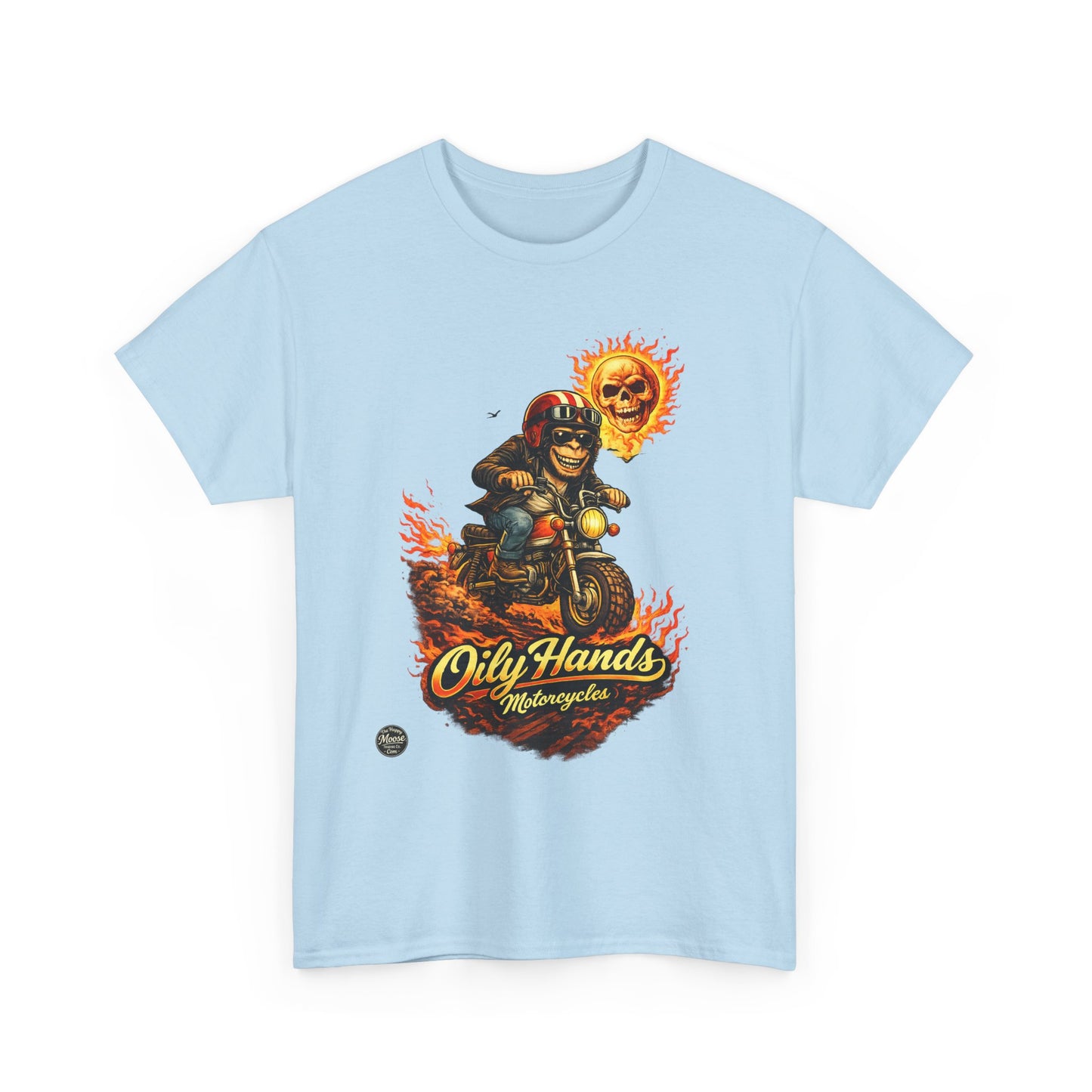 Oily Hands Biker Skull Motorcycle Tee — “Oily Hands” Vintage Ride T-Shirt #002 E