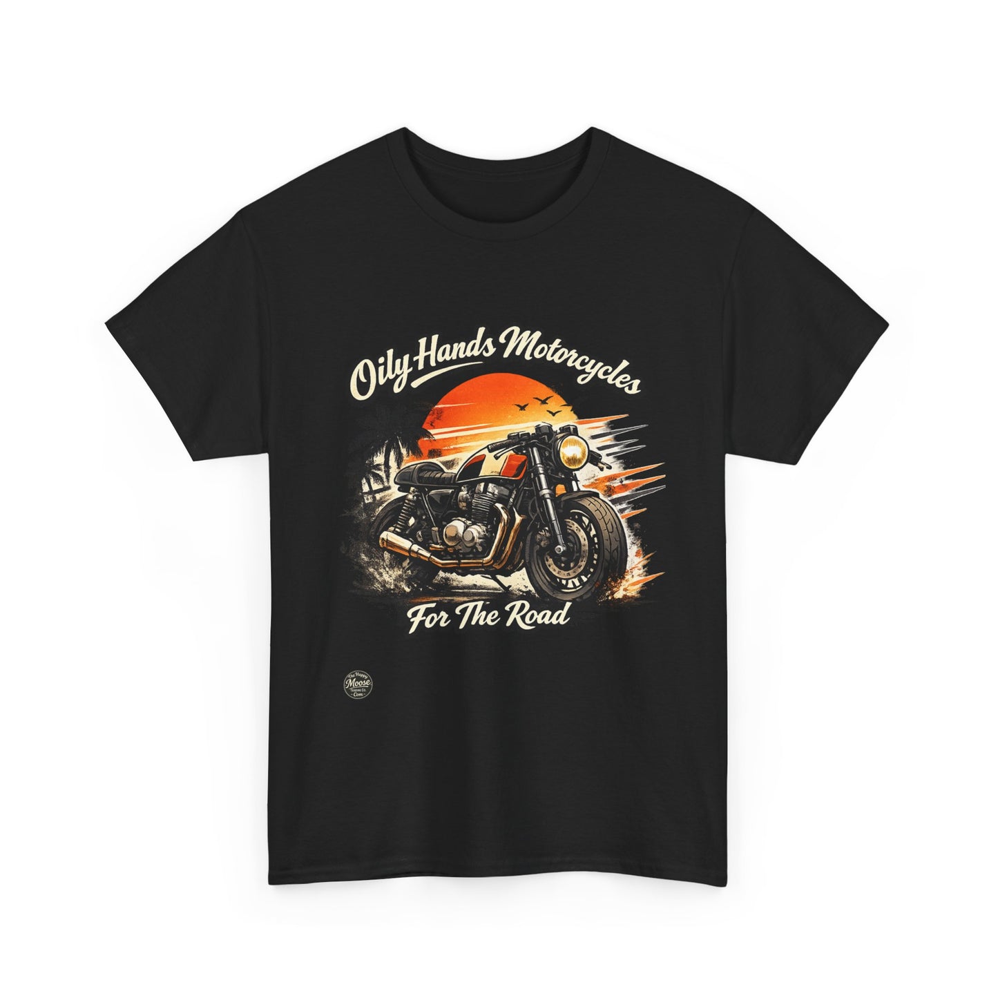 Oily Hands Motorcycle Sunset Tee — "Only Hands Motorcycles For The Road" Riding T-Shirt #001 E