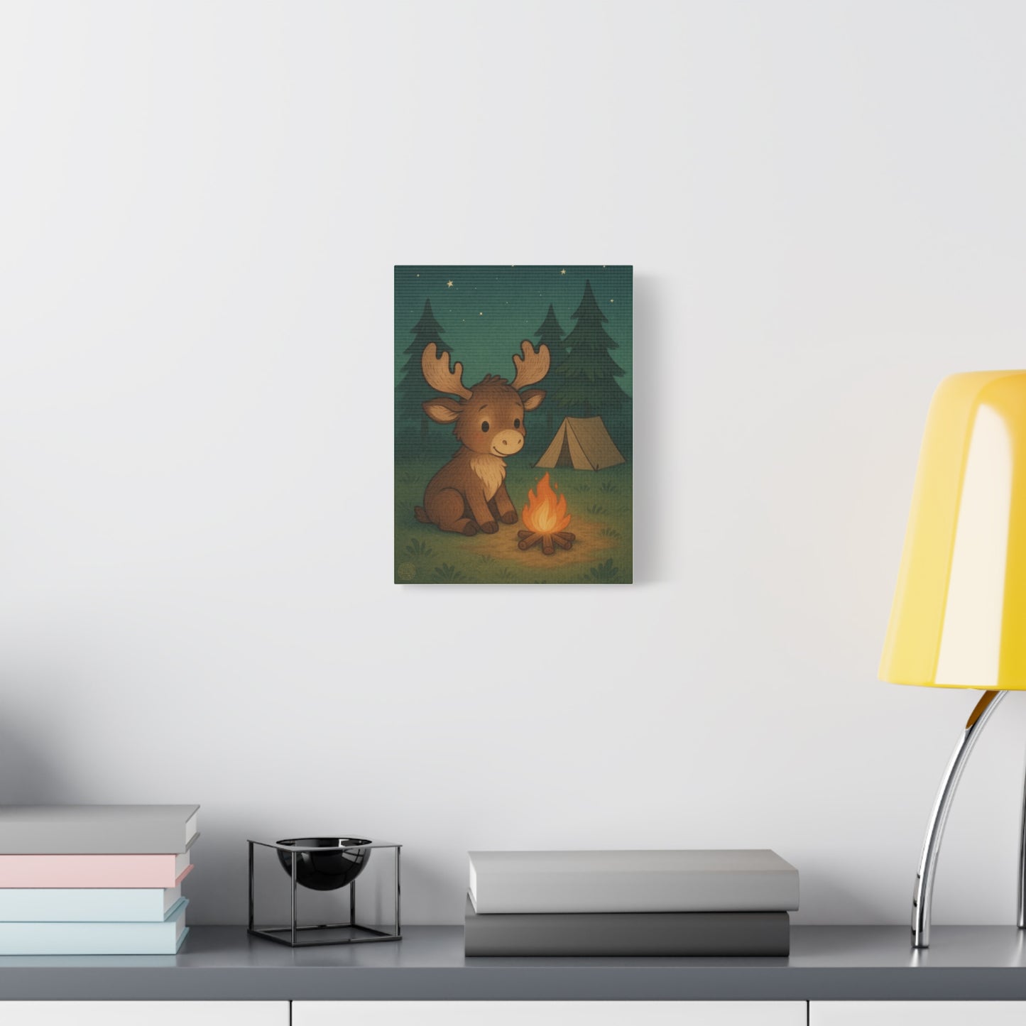 Cute Camping Moose Canvas Print — Kids Woodland Nursery Wall Art