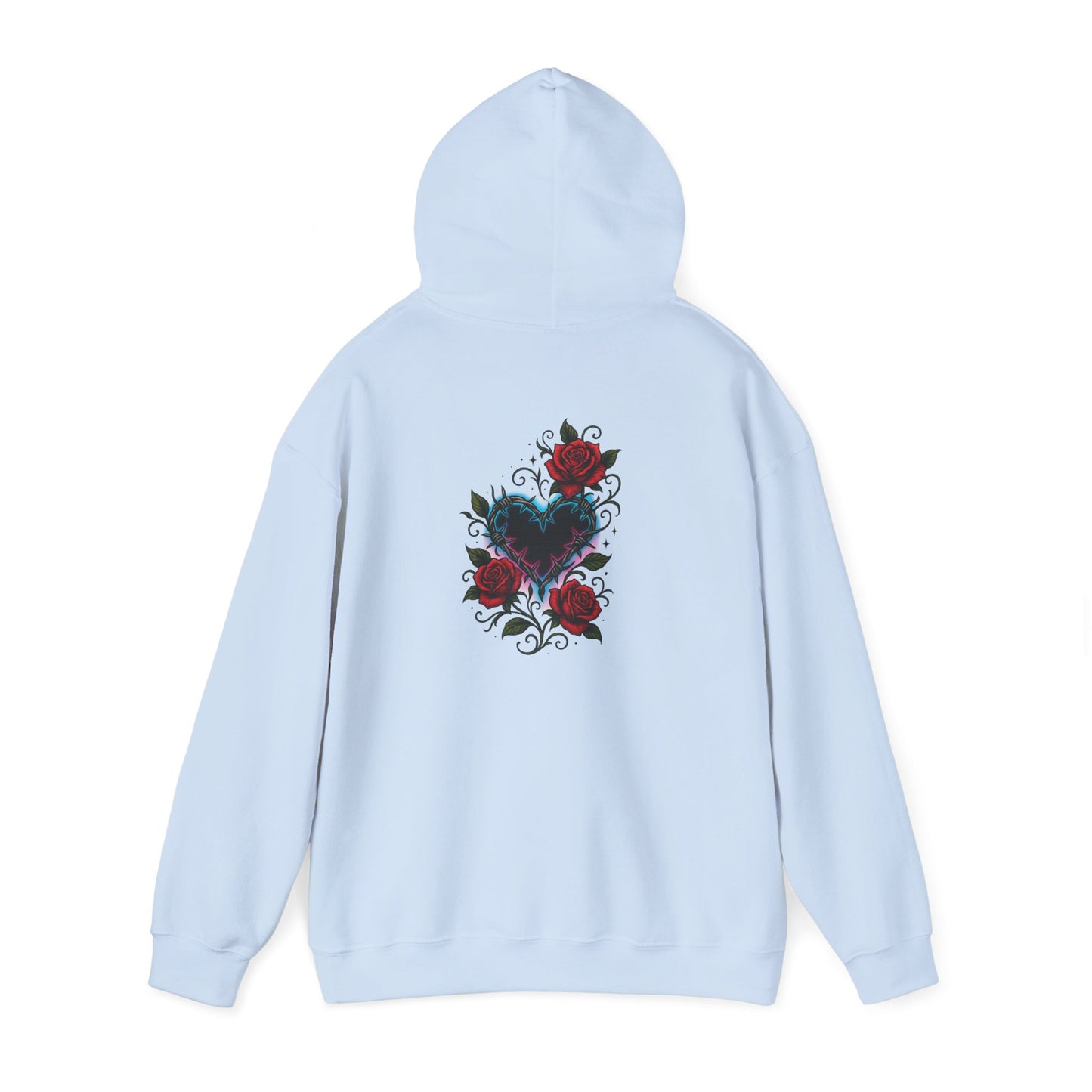 Rose Heart Tattoo Hoodie — Gothic Floral Heart Back Print