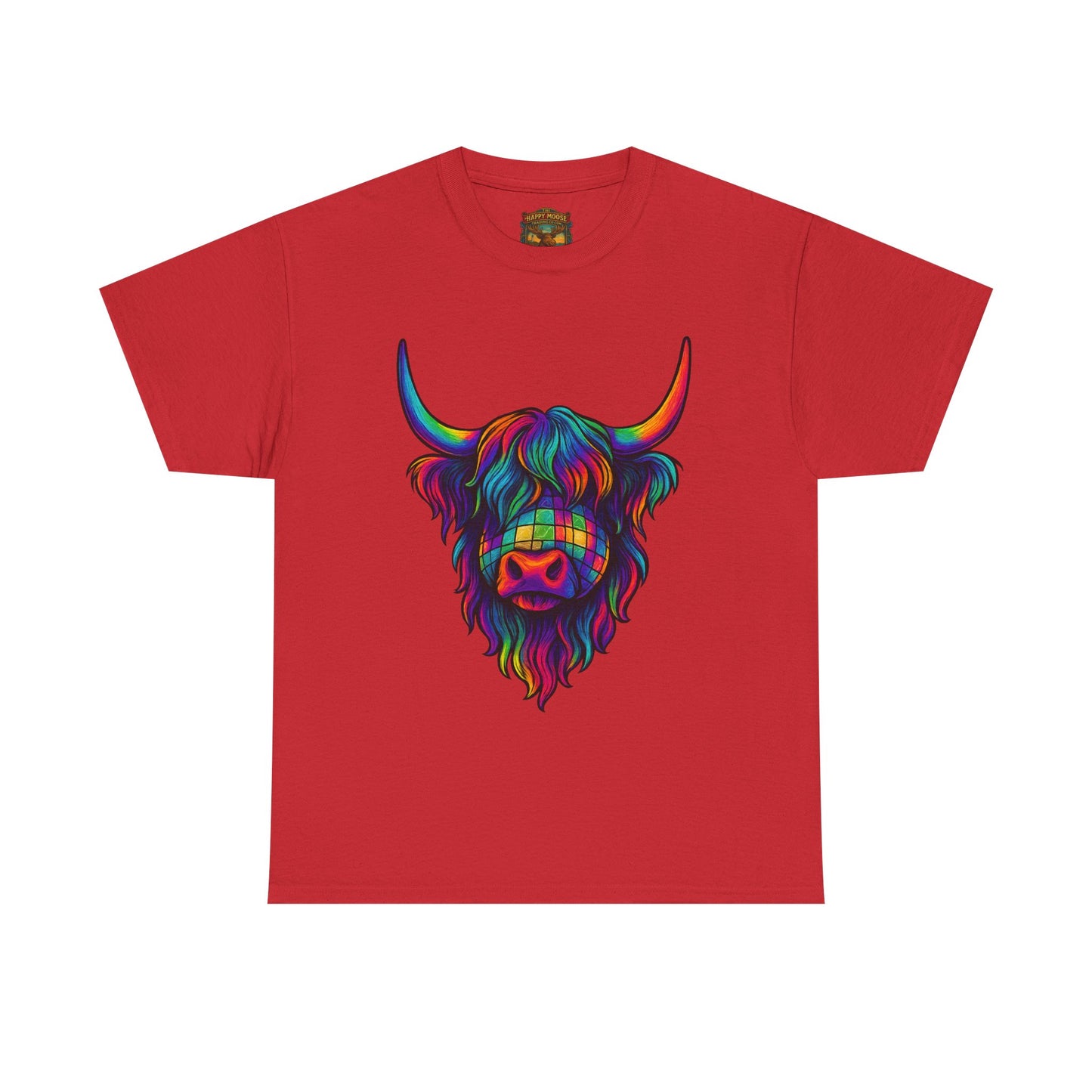 Highland Cow Graphic Tee — Colorful Psychedelic Scottish Highland Cattle T-Shirt