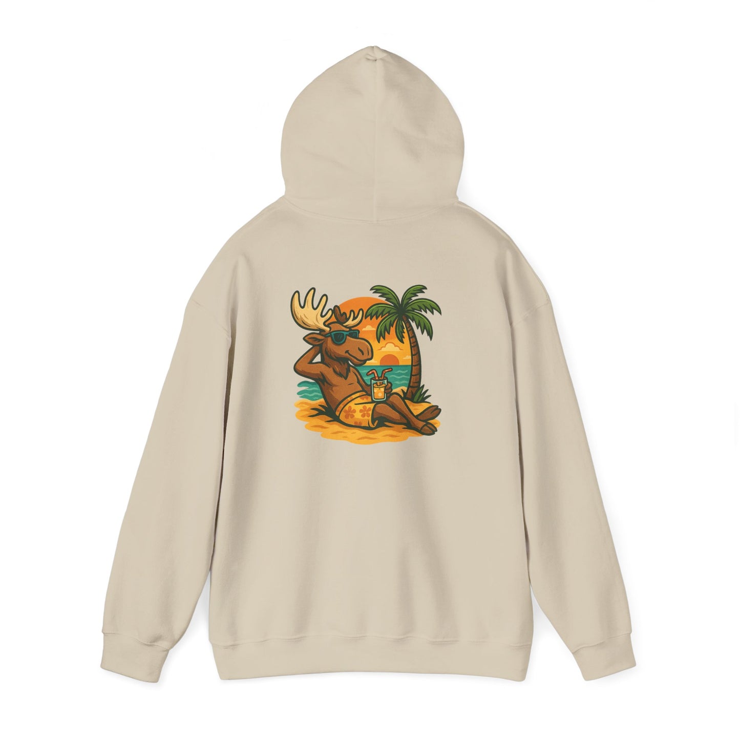 Hoodie — Relaxing Moose Beach Sunset Graphic Hooded Sweatshirt