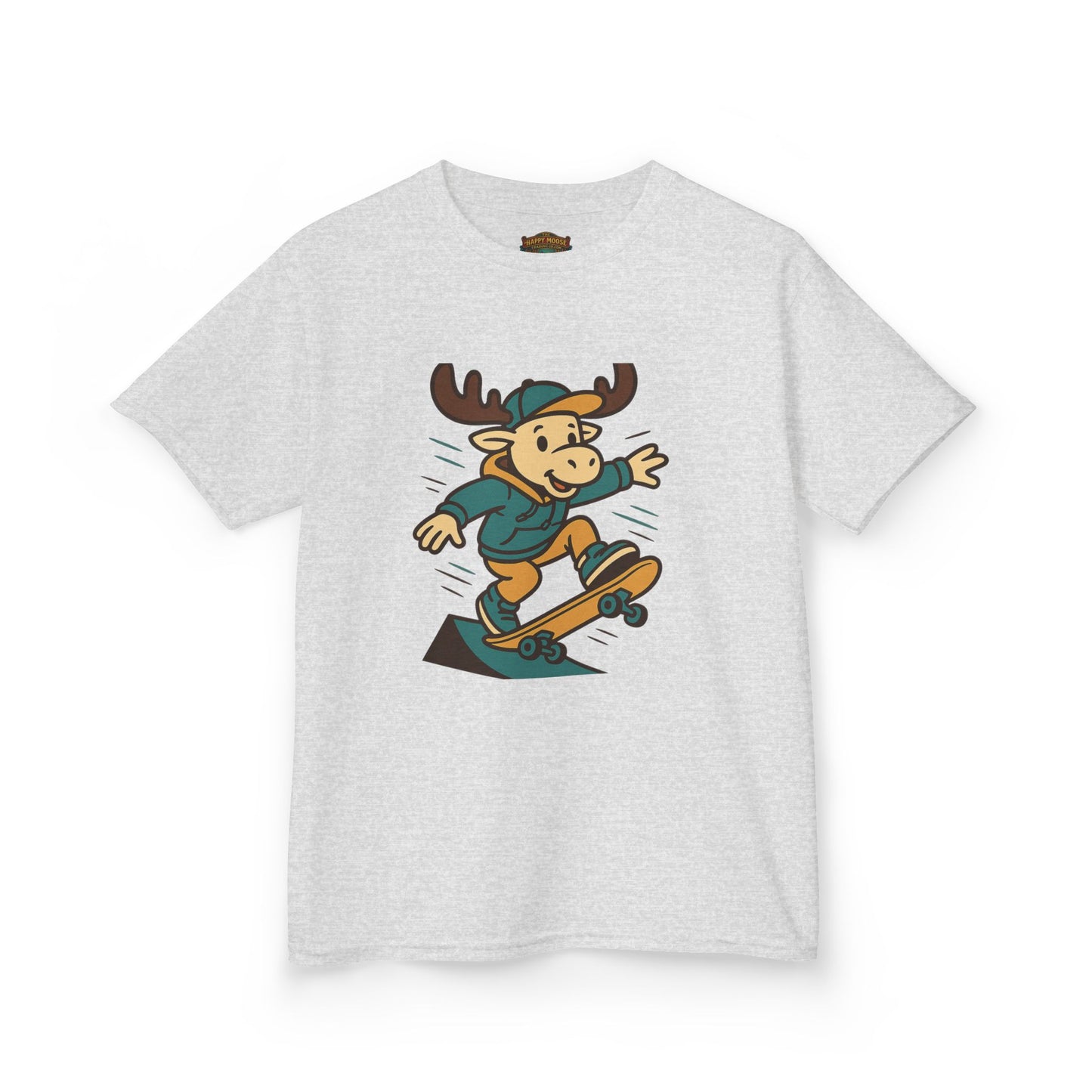 Kids Skateboarding Moose T‑Shirt — Cute Cartoon Skateboard Tee for Boys & Girls