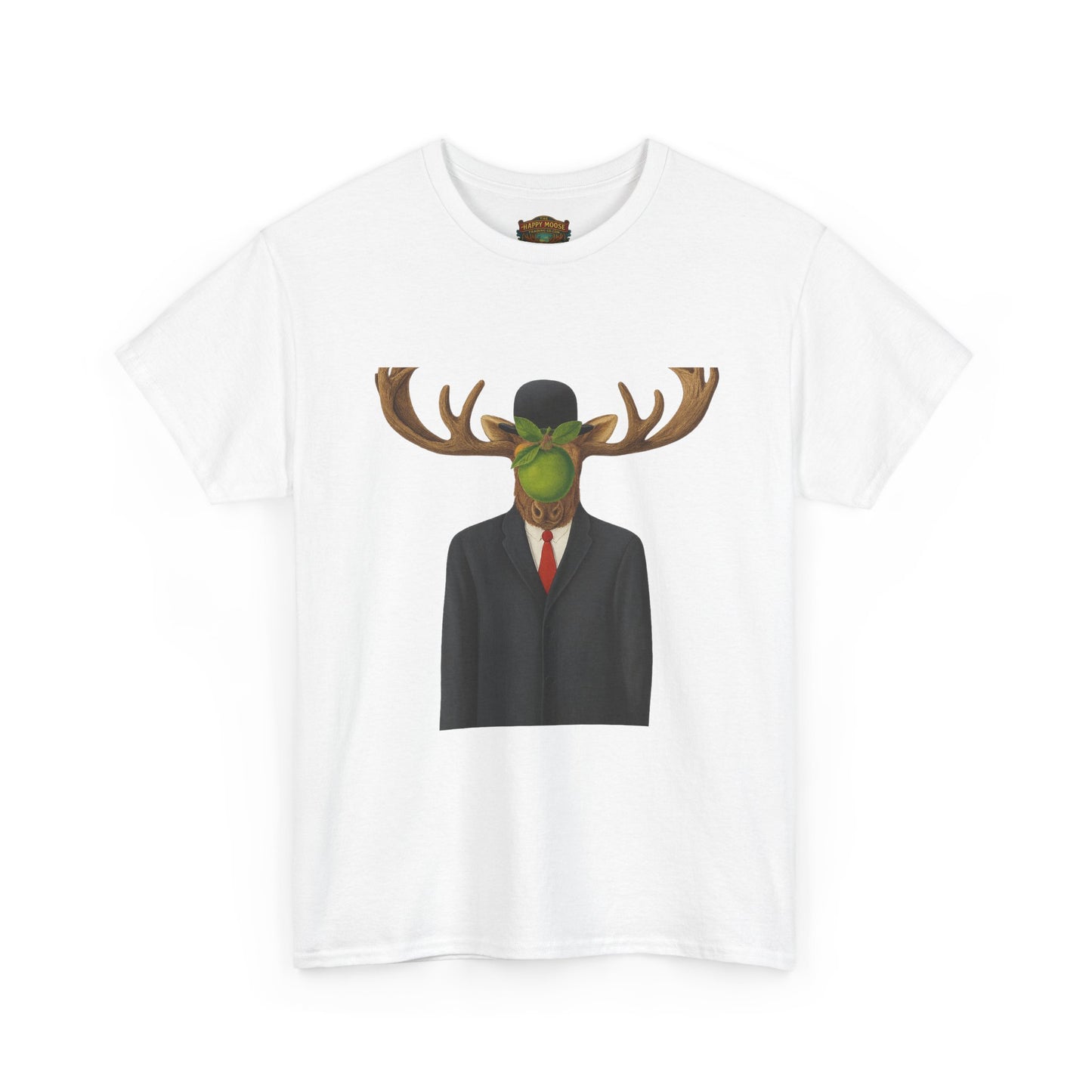 Surreal Moose Head Suit T‑Shirt — 'Man with Antlers' Artistic Graphic Tee
