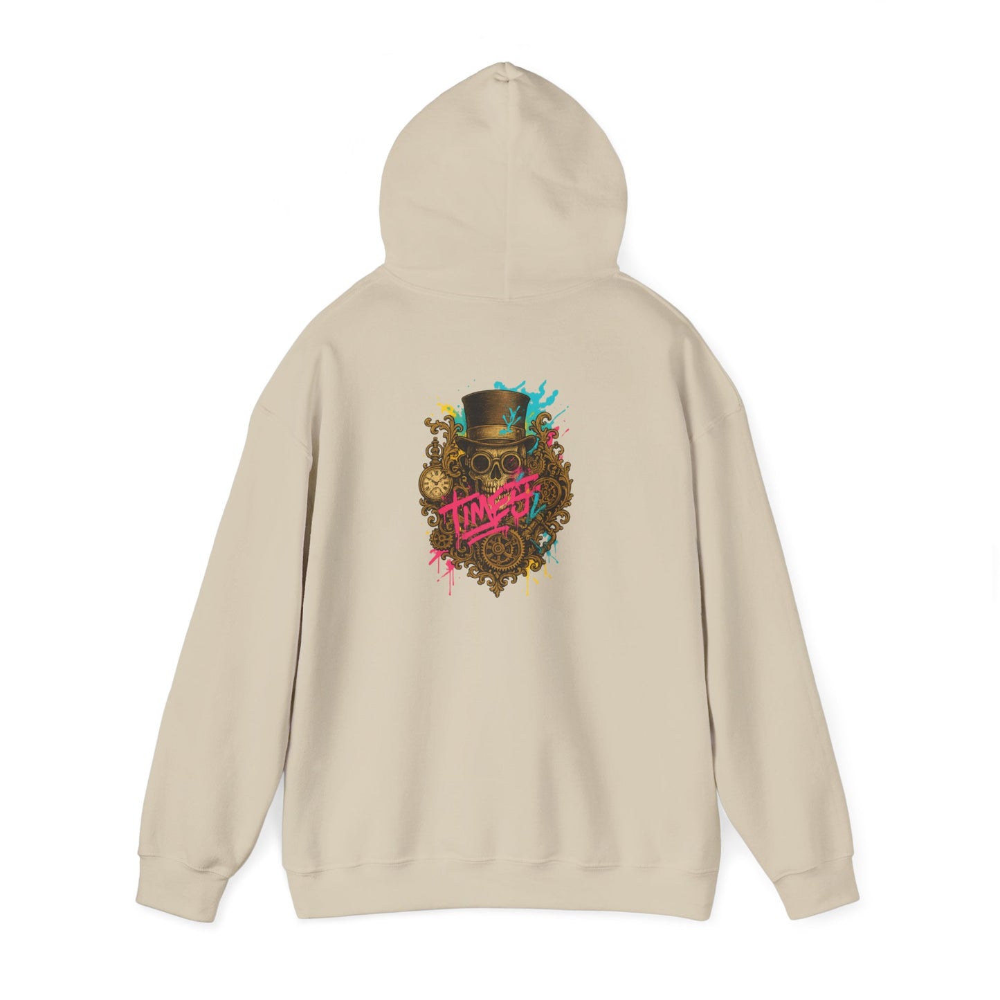 Steampunk Heart Graphic Hoodie — Vintage Gears & Neon Script Back Print